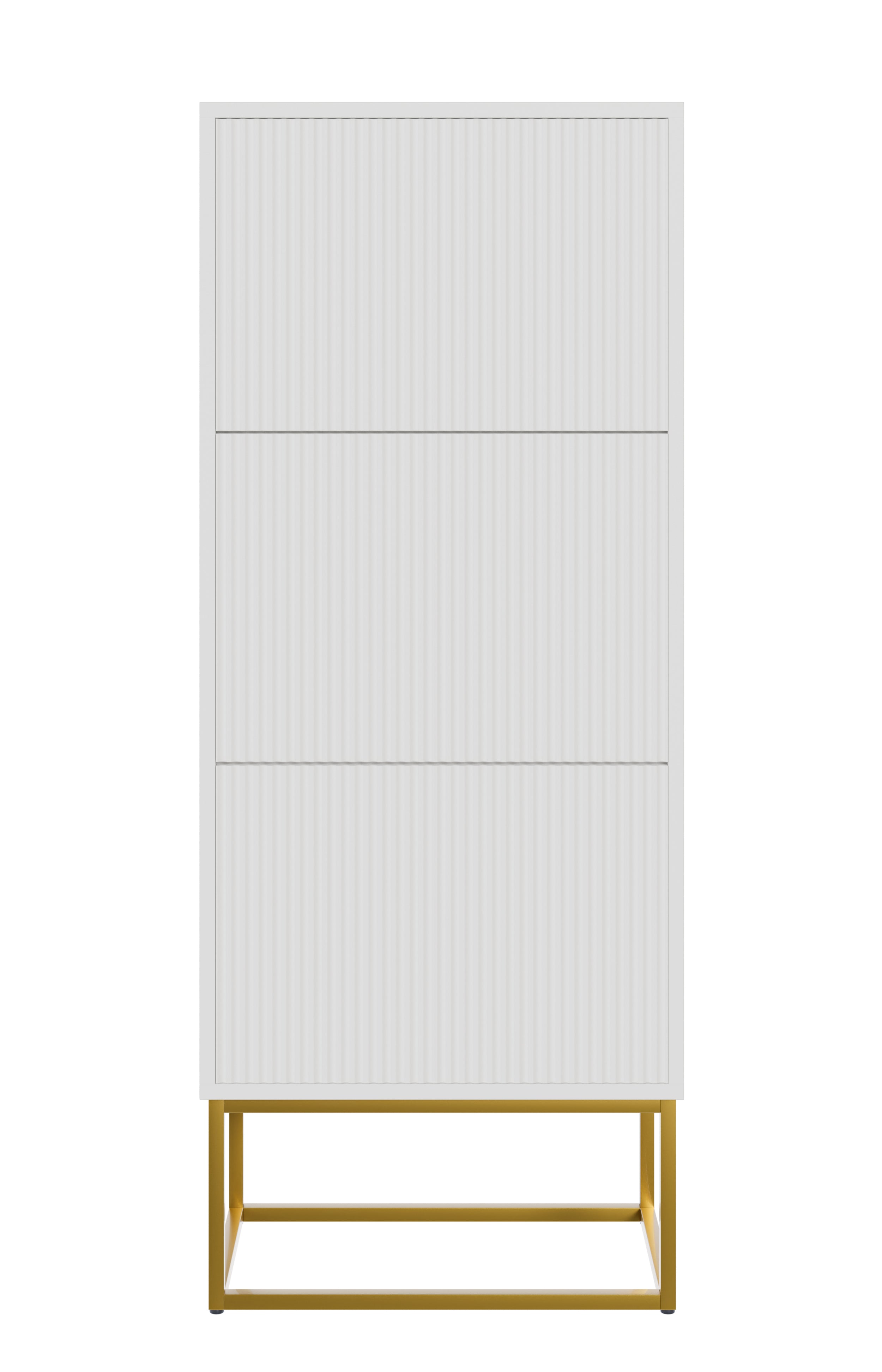 Schuhschrank Veldio mit gefräster Front und drei Fächern, 50 cm, Weiß mit goldenen Beinen