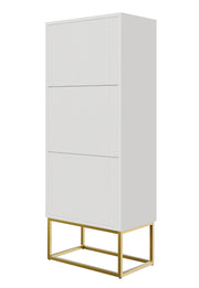 Schuhschrank Veldio mit gefräster Front und drei Fächern, 50 cm, Weiß mit goldenen Beinen