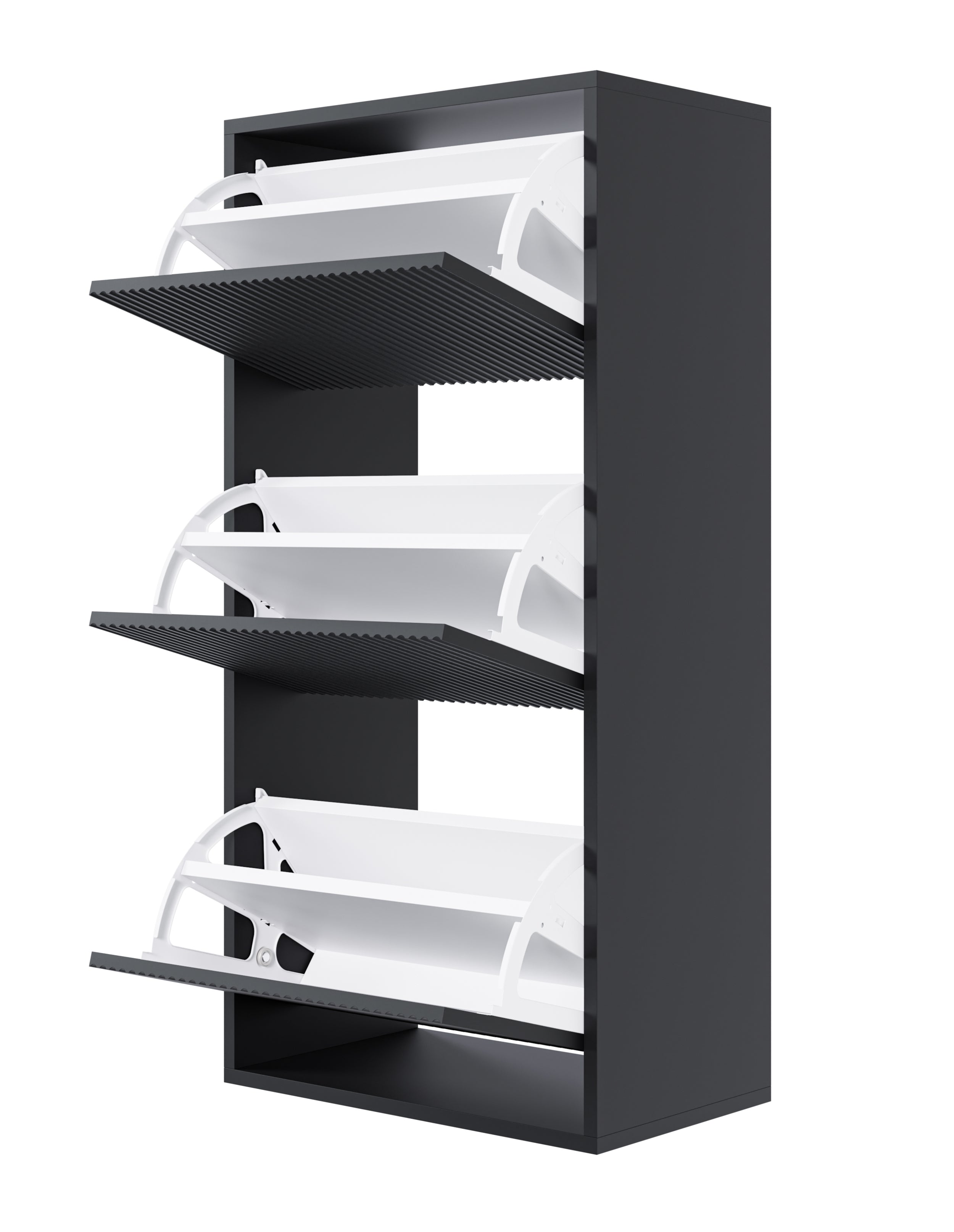 Veldio Schuhschrank mit gefräster Front und drei Fächern, 50 cm, schwarz, zum Aufhängen