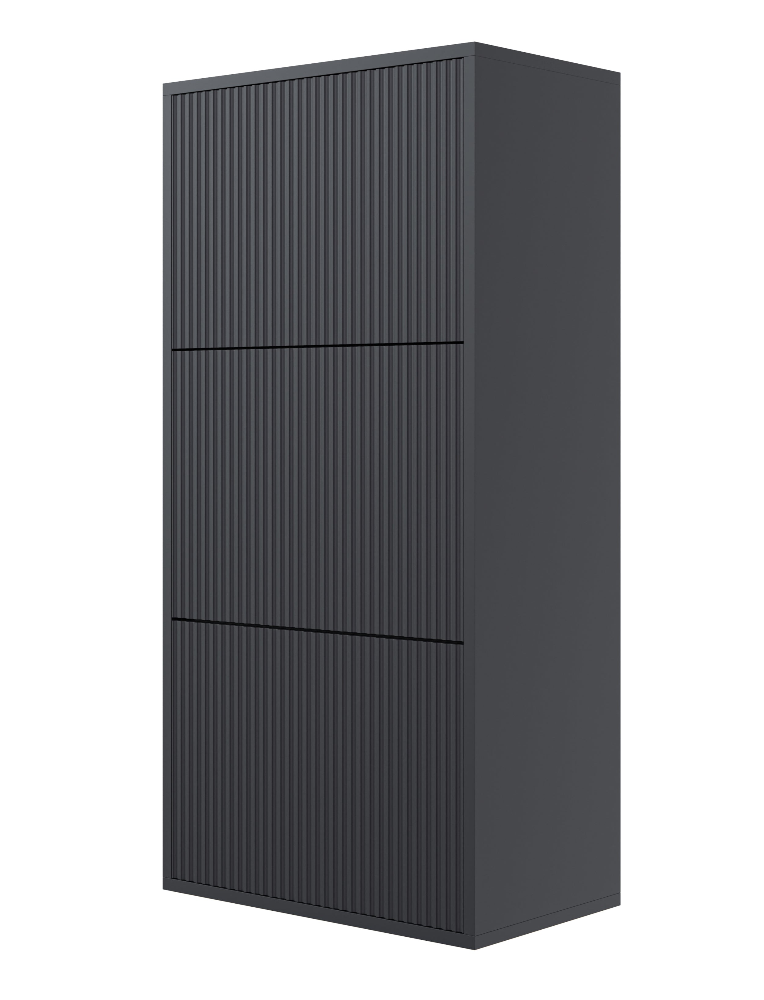 Veldio Schuhschrank mit gefräster Front und drei Fächern, 50 cm, schwarz, zum Aufhängen