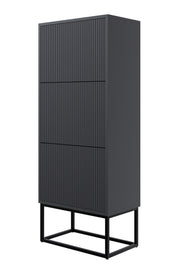 Schuhschrank Veldio mit gefräster Front und drei Fächern, 50 cm, Schwarz mit schwarzen Beinen