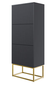 Schuhschrank Veldio mit gefräster Front und drei Fächern, 50 cm, Schwarz mit goldenen Beinen
