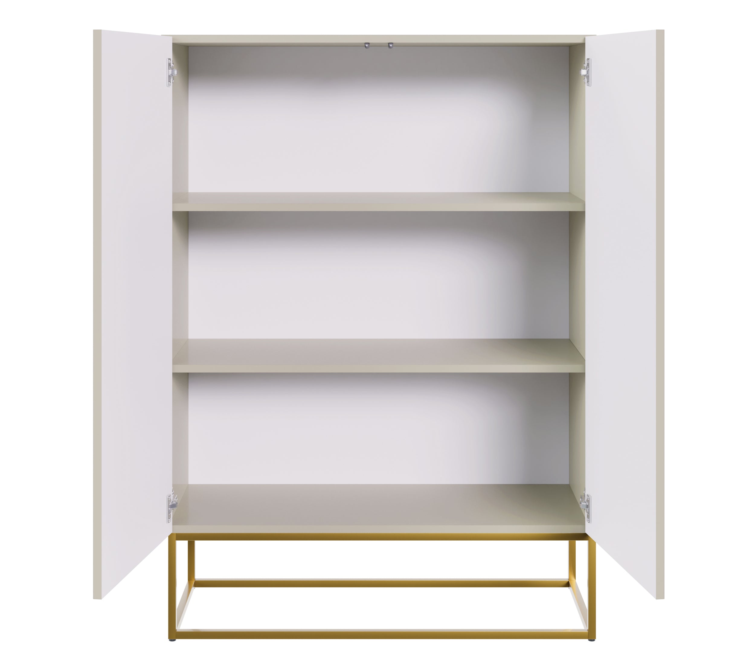 Zweiturige Kommode Veldio mit gefräster Front 90 cm Grau-Beige mit goldenen Beinen
