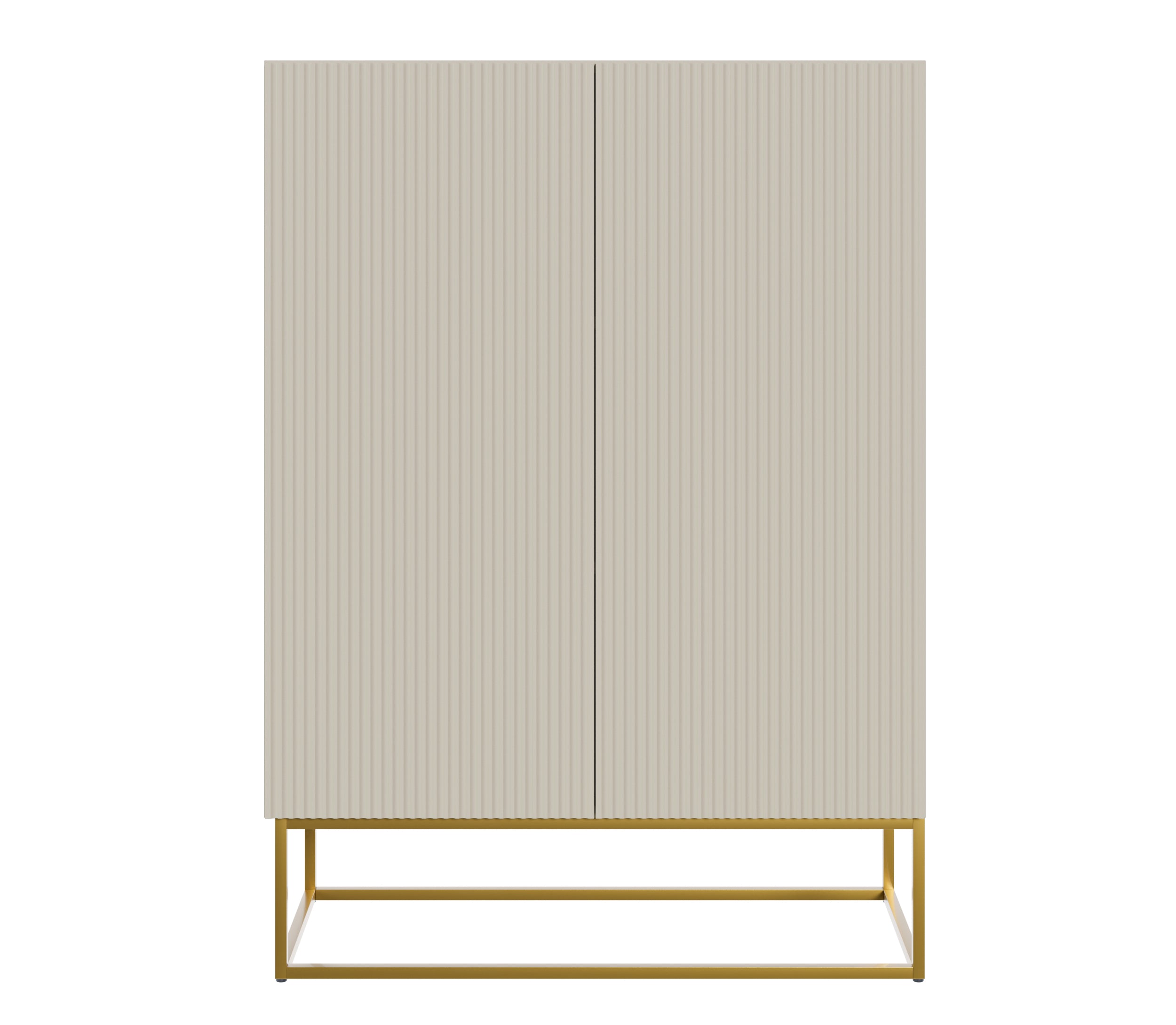 Zweiturige Kommode Veldio mit gefräster Front 90 cm Grau-Beige mit goldenen Beinen