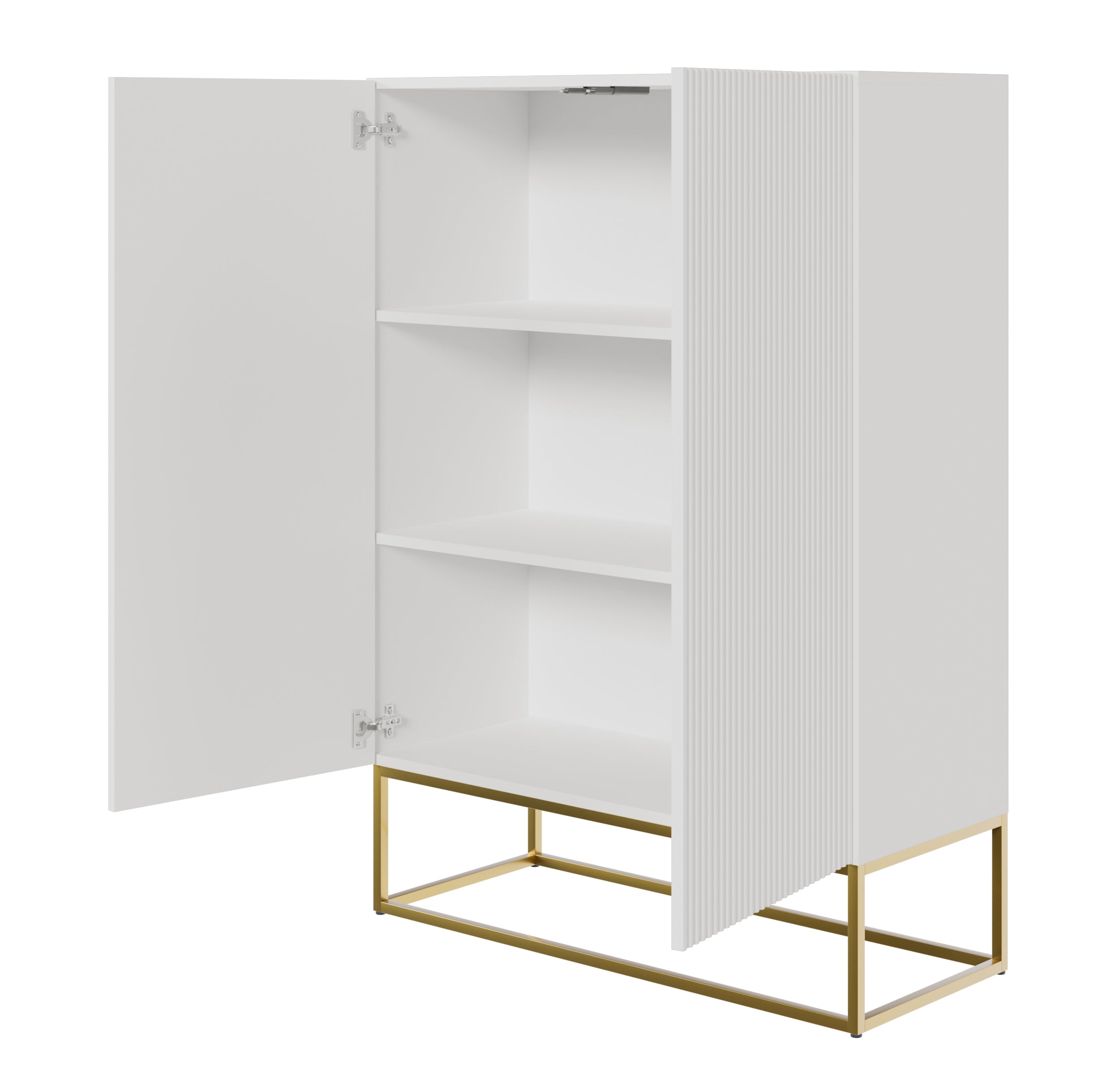 Zweiturige Kommode Veldio mit gefräster Front 90 cm Grau-Beige mit schwarzen Beinen