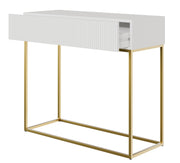 Veldio-Konsole mit gefräster Front und 90 cm Schublade, Weiß mit goldenen Beinen
