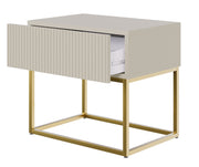 Nachttisch Veldio mit gefräster Front und Schublade, 50 cm, Grau mit goldenen Beinen