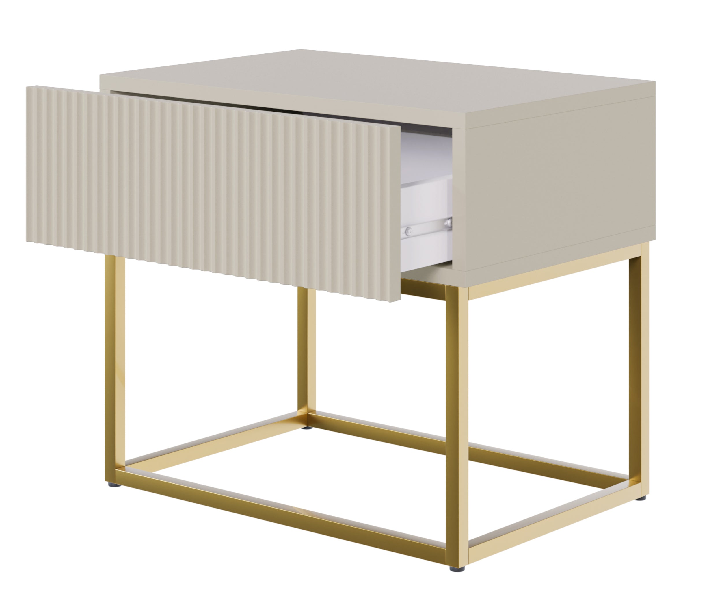 Nachttisch Veldio mit gefräster Front und Schublade, 50 cm, Grau mit goldenen Beinen