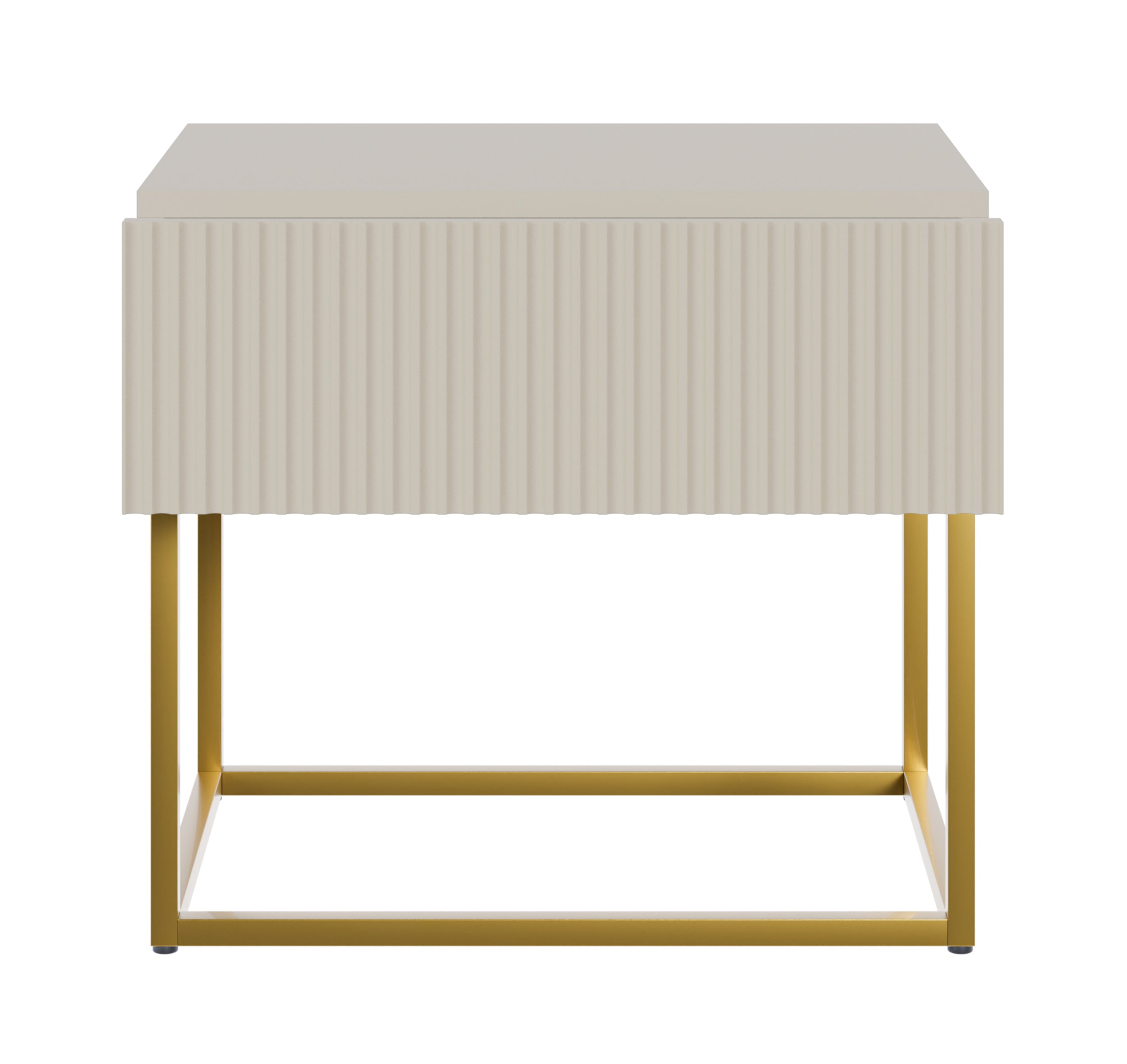 Nachttisch Veldio mit gefräster Front und Schublade, 50 cm, Grau mit goldenen Beinen