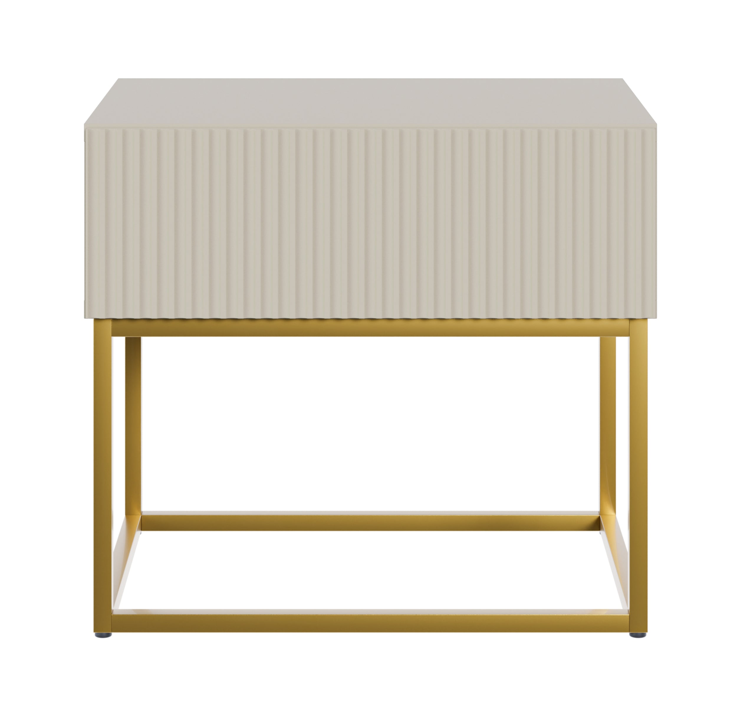 Nachttisch Veldio mit gefräster Front und Schublade, 50 cm, Grau mit goldenen Beinen