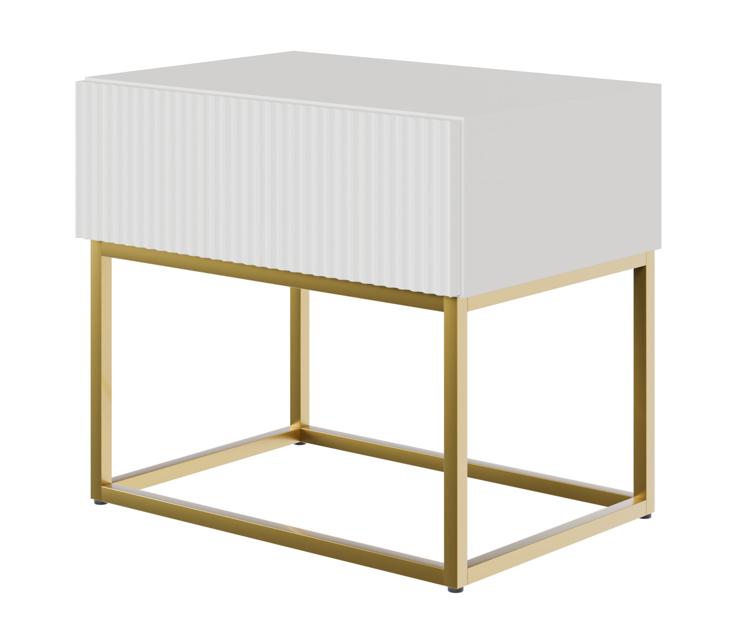 Nachttisch Veldio mit gefräster Front und Schublade, 50 cm, Grau mit goldenen Beinen