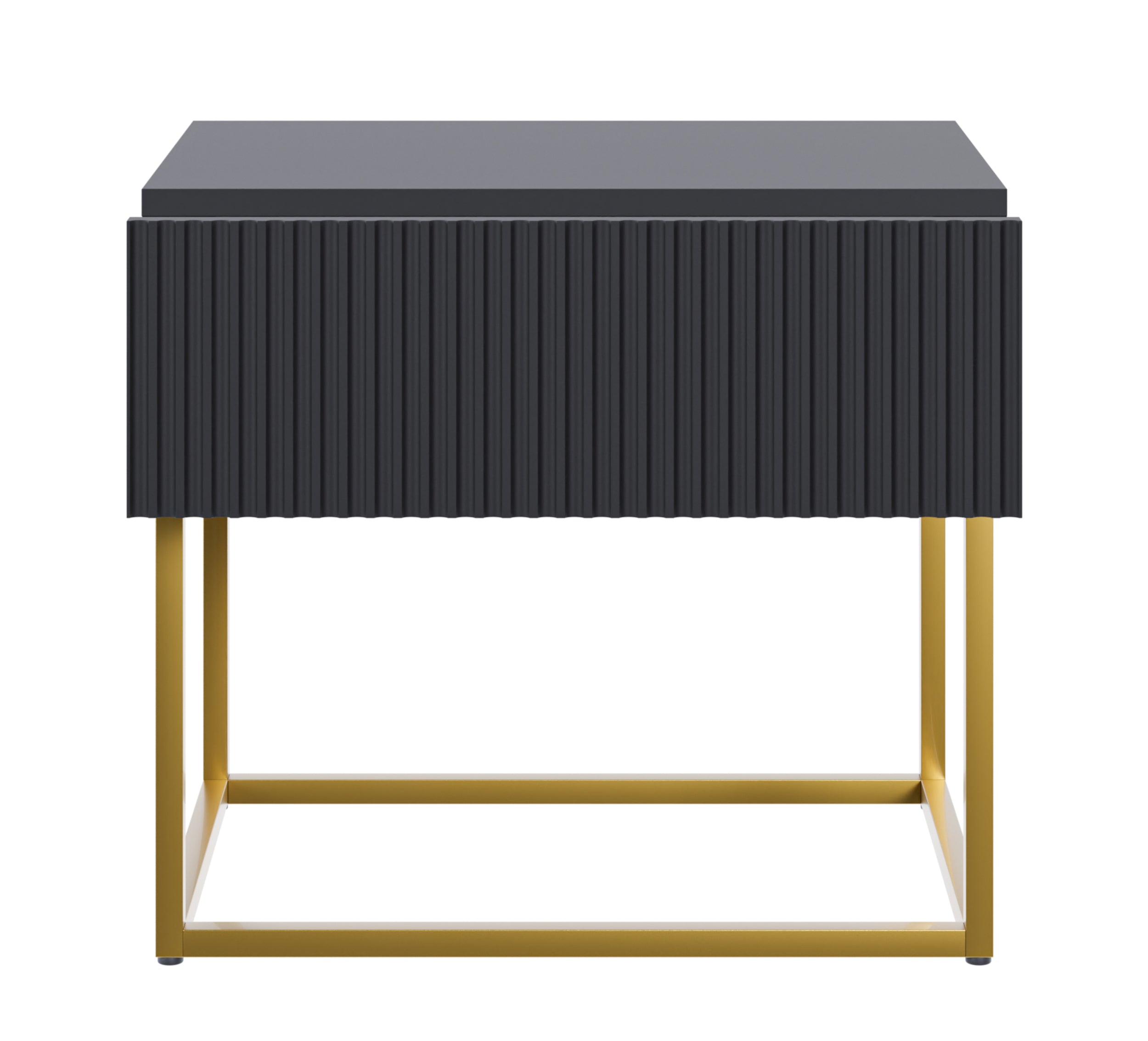 Nachttisch Veldio mit gefräster Front und Schublade 50 cm Schwarz mit goldenen Beinen
