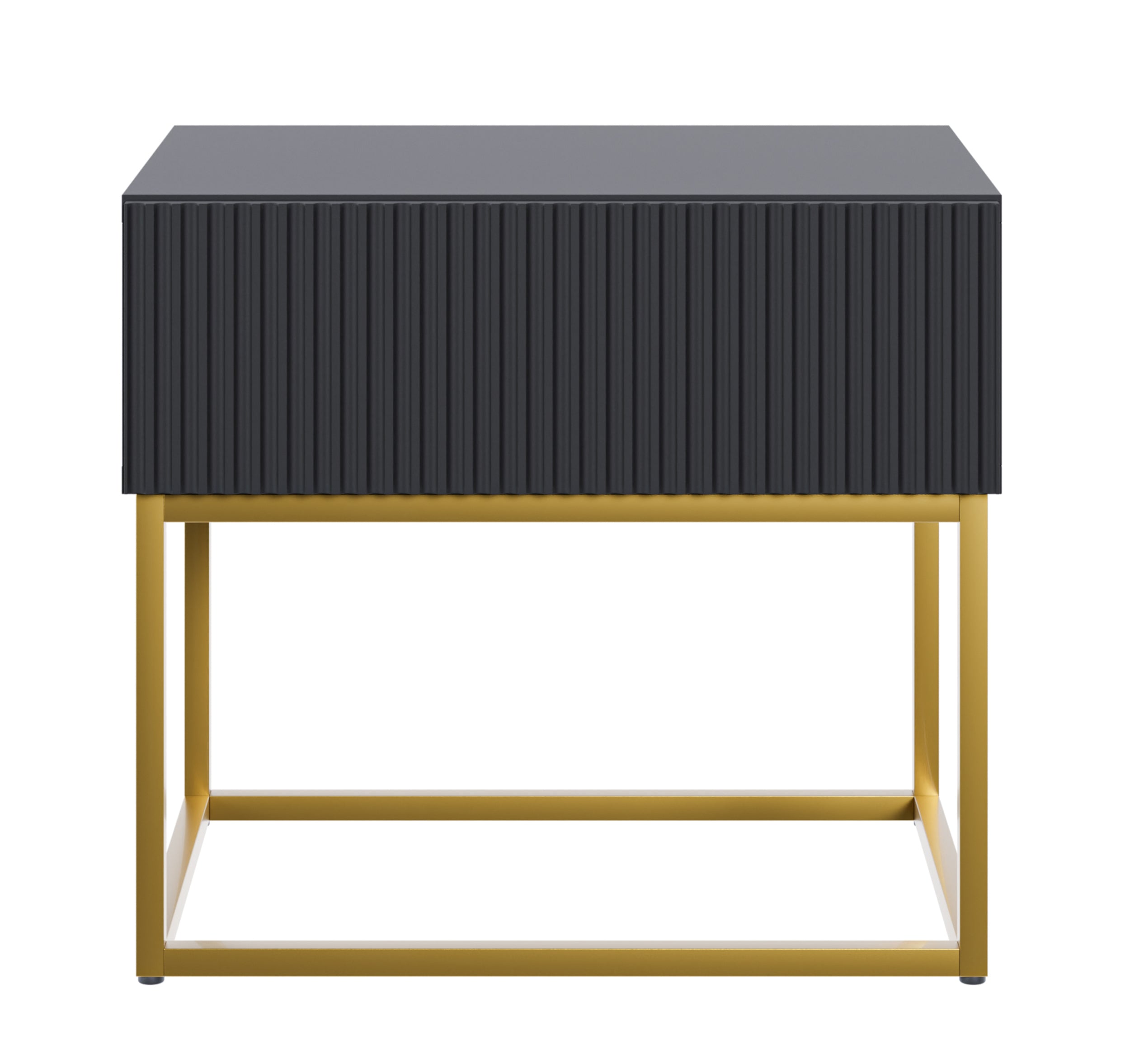 Nachttisch Veldio mit gefräster Front und Schublade 50 cm Schwarz mit goldenen Beinen