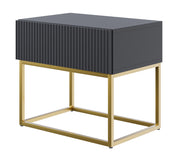 Nachttisch Veldio mit gefräster Front und Schublade 50 cm Schwarz mit goldenen Beinen