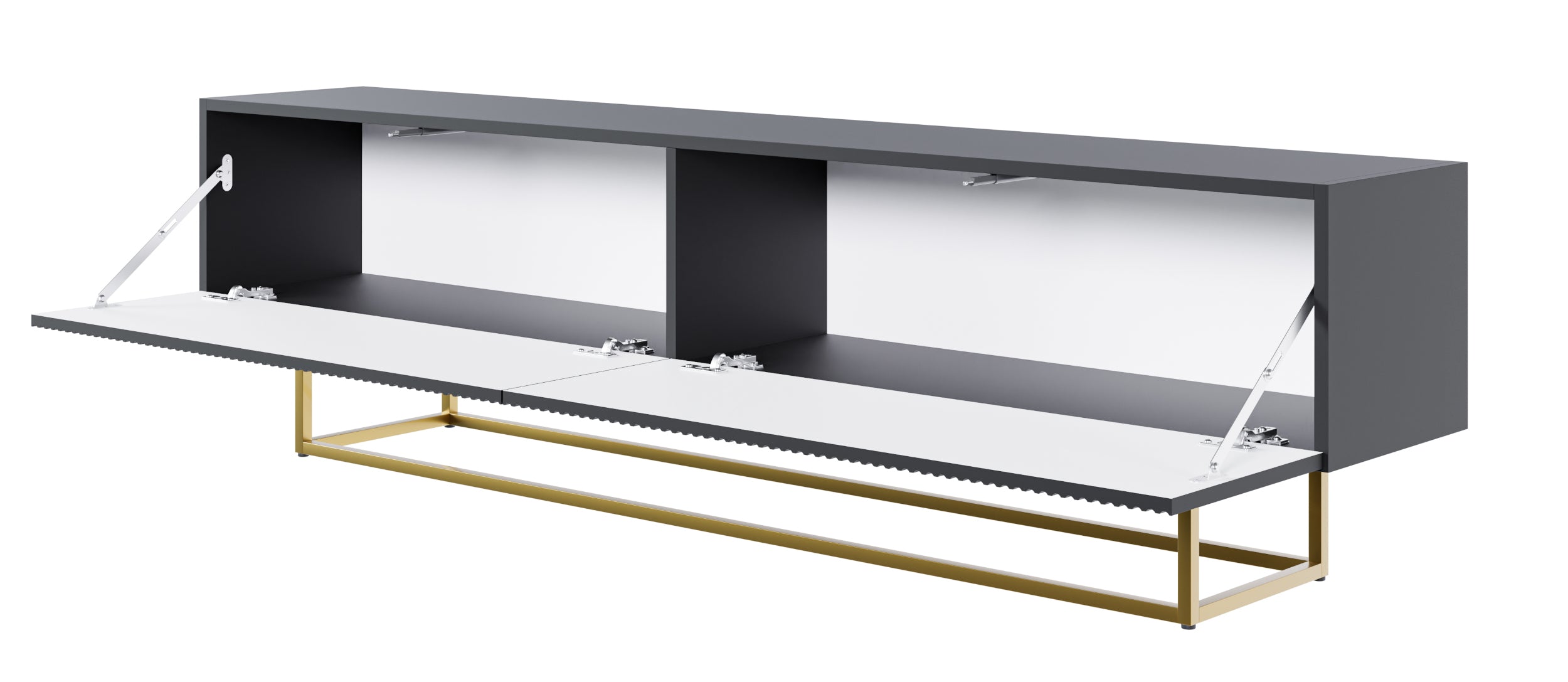 TV-Schrank Veldio mit gefräster Front, 175 cm, Schwarz mit goldenen Beinen