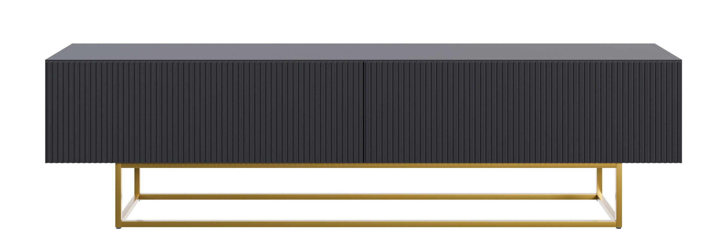 TV-Schrank Veldio mit gefräster Front, 175 cm, Schwarz mit goldenen Beinen