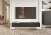 TV-Schrank Veldio mit gefräster Front, 175 cm, Schwarz mit goldenen Beinen