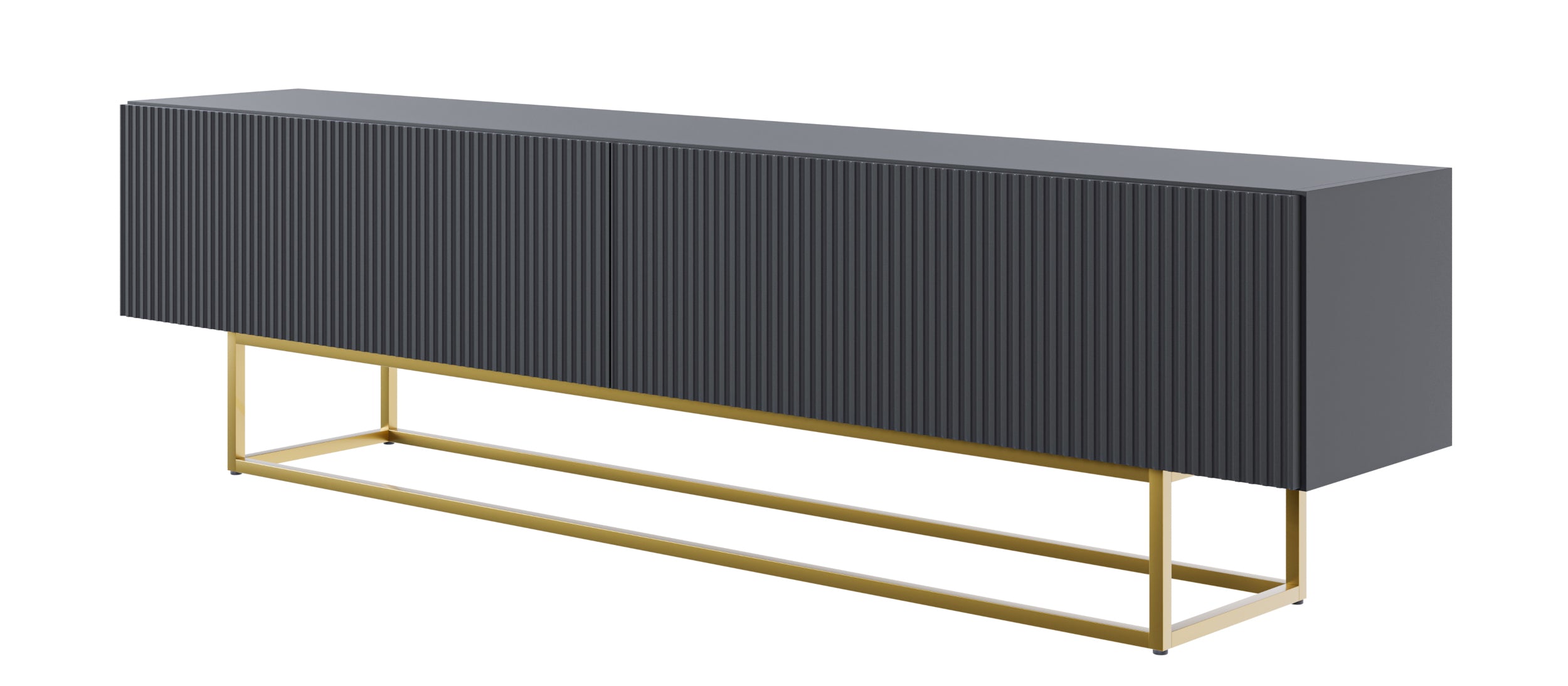 TV-Schrank Veldio mit gefräster Front, 175 cm, Schwarz mit goldenen Beinen