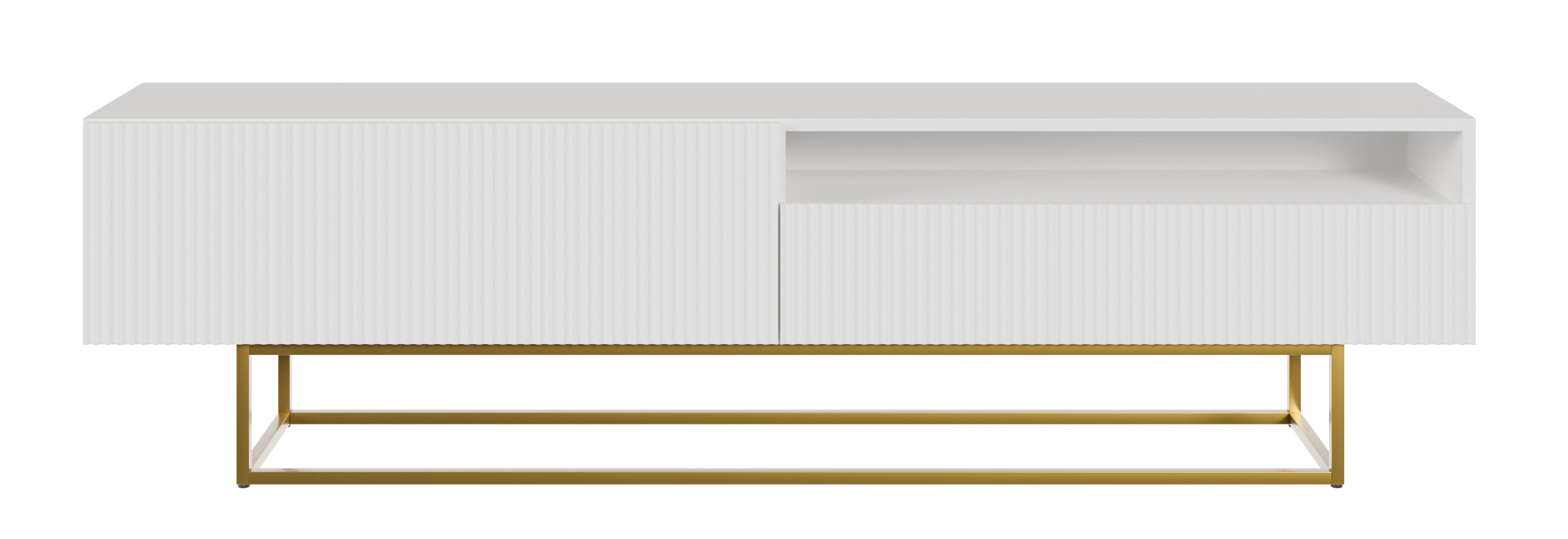 TV-Schrank Veldio mit gefräster Front und Nische, 175 cm, Weiß mit goldenen Beinen