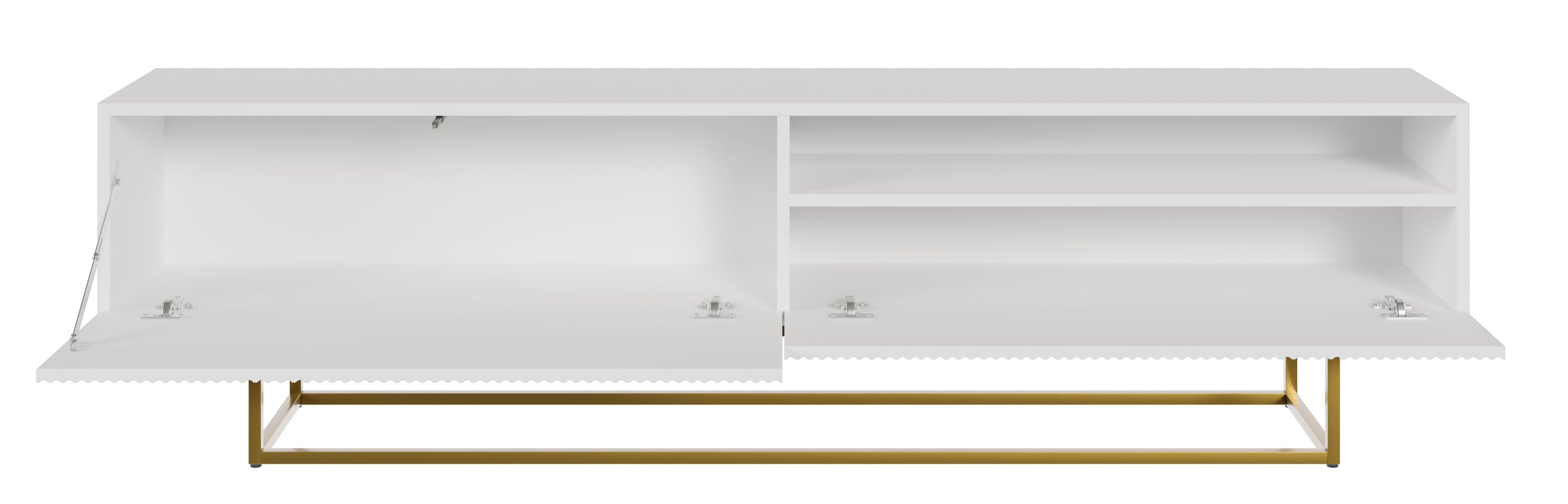 TV-Schrank Veldio mit gefräster Front und Nische, 175 cm, Weiß mit goldenen Beinen