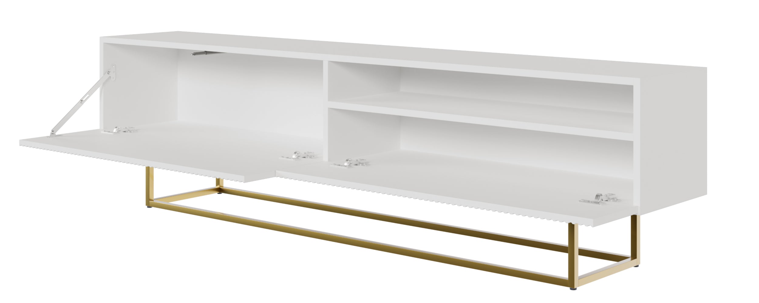 TV-Schrank Veldio mit gefräster Front und Nische, 175 cm, Weiß mit goldenen Beinen