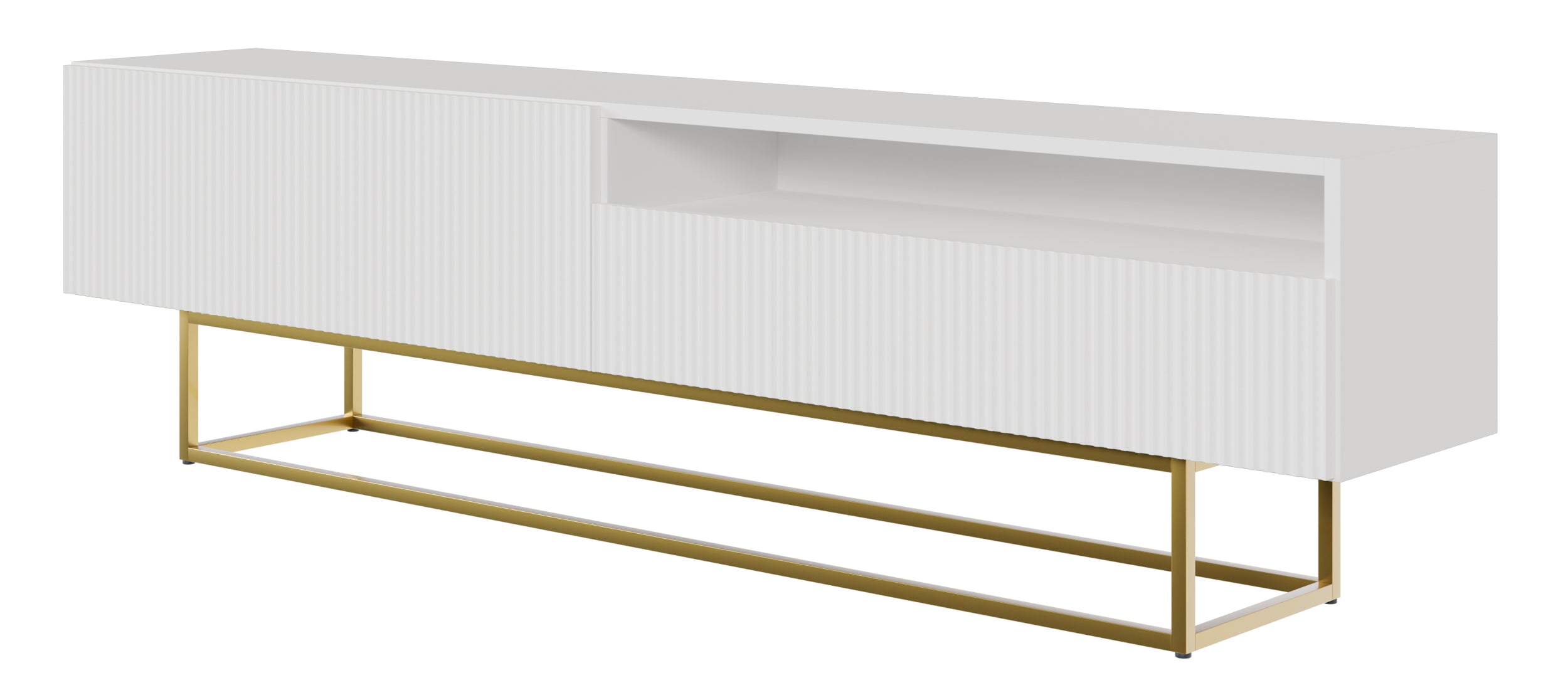 TV-Schrank Veldio mit gefräster Front und Nische, 175 cm, Weiß mit goldenen Beinen