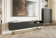 TV-Schrank Veldio mit gefräster Front und Nische, 175 cm, Schwarz mit goldenen Beinen