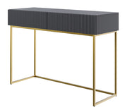 Toilettentisch Veldio mit gefräster Front und zwei Schubladen, 110 cm, Schwarz mit goldenen Beinen