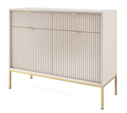 Zweiturige Kommode Vellore 104 cm Kaschmir mit gerillten Fronten und goldenem Gestell