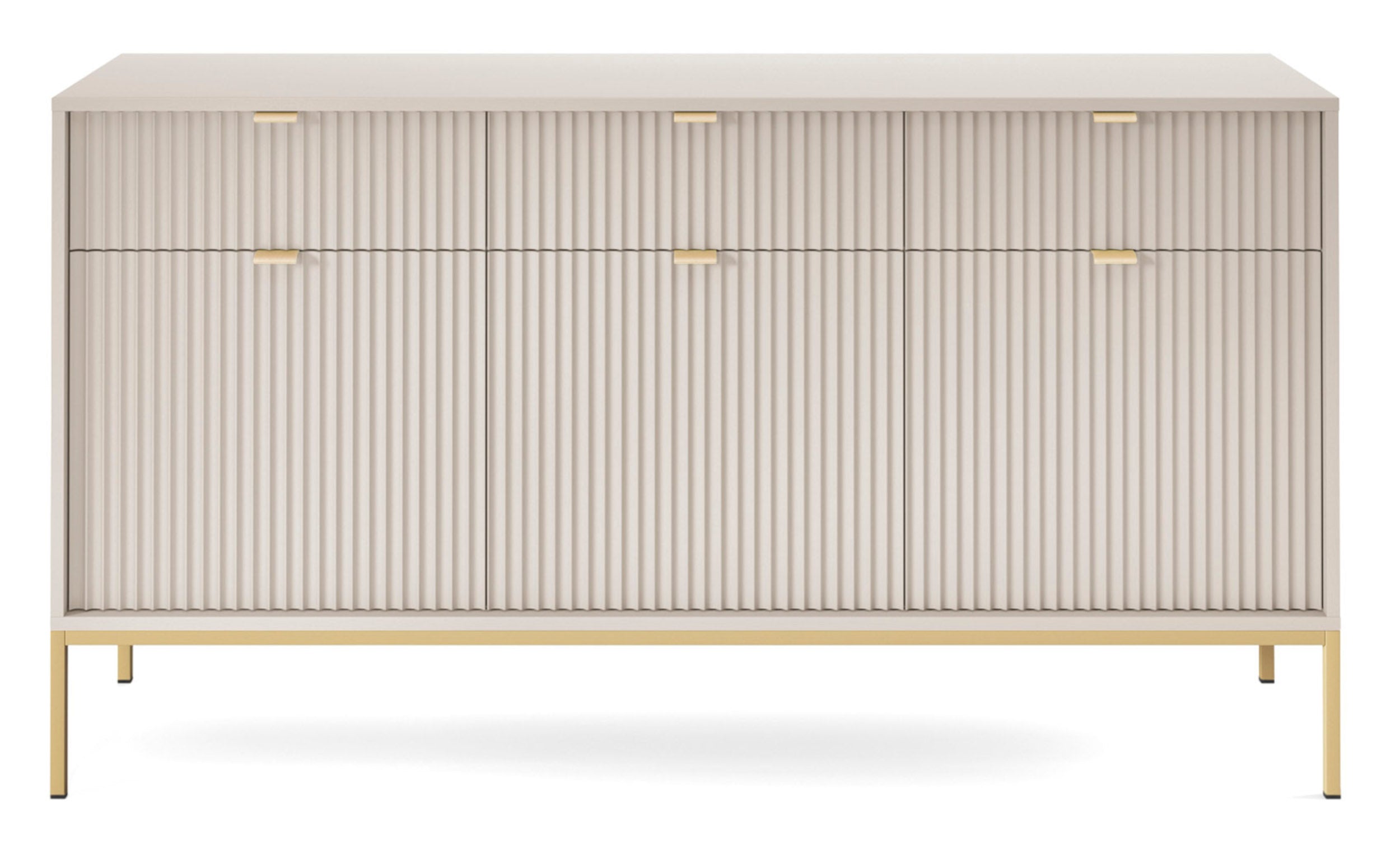 Drehtür-Kommode Vellore 154 cm Kaschmir mit gerillten Fronten und goldenem Gestell