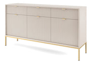 Drehtür-Kommode Vellore 154 cm Kaschmir mit gerillten Fronten und goldenem Gestell
