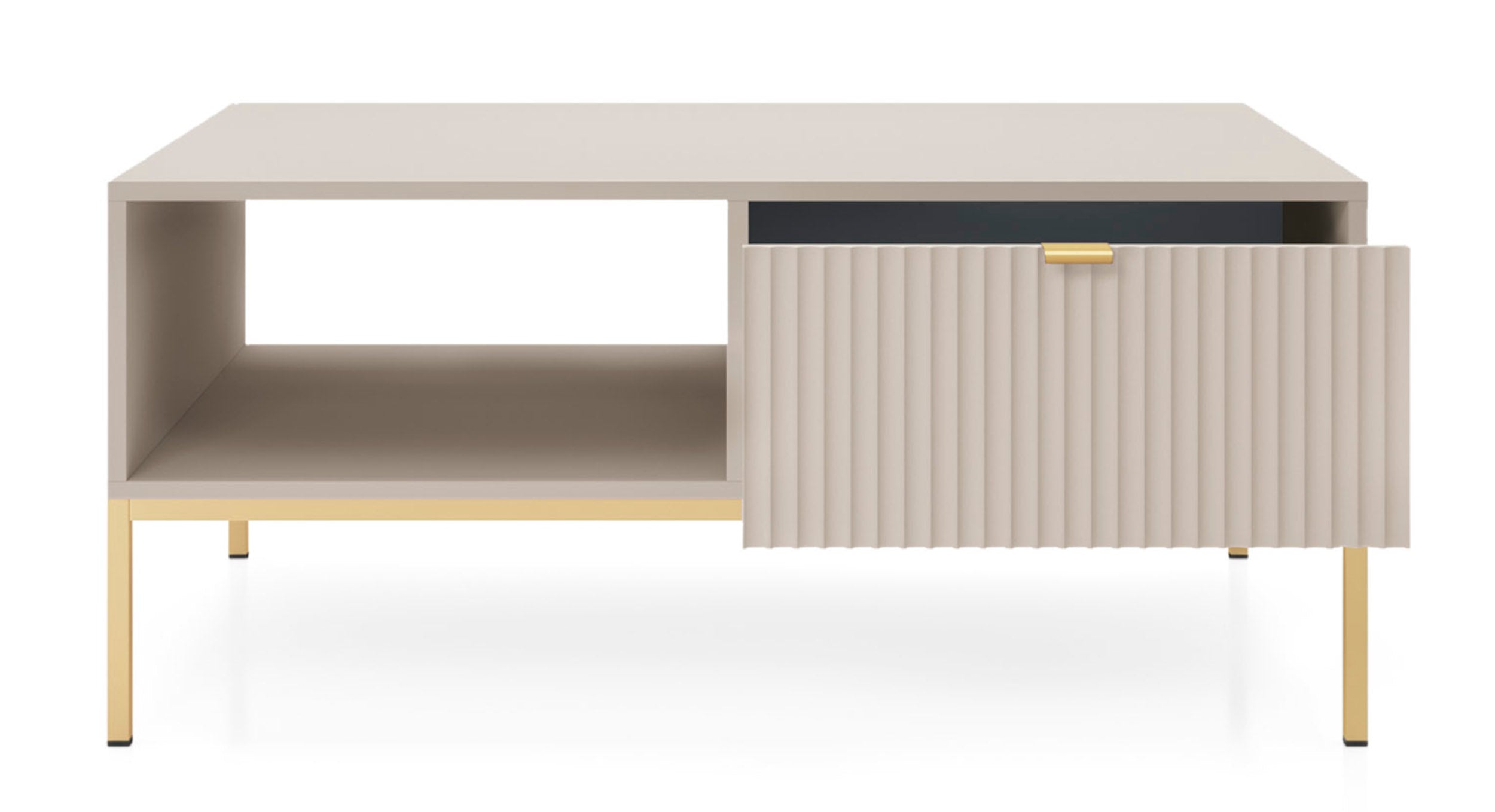 Couchtisch Vellore 104x68 cm Kaschmir mit gerillter Front und goldenem Gestell