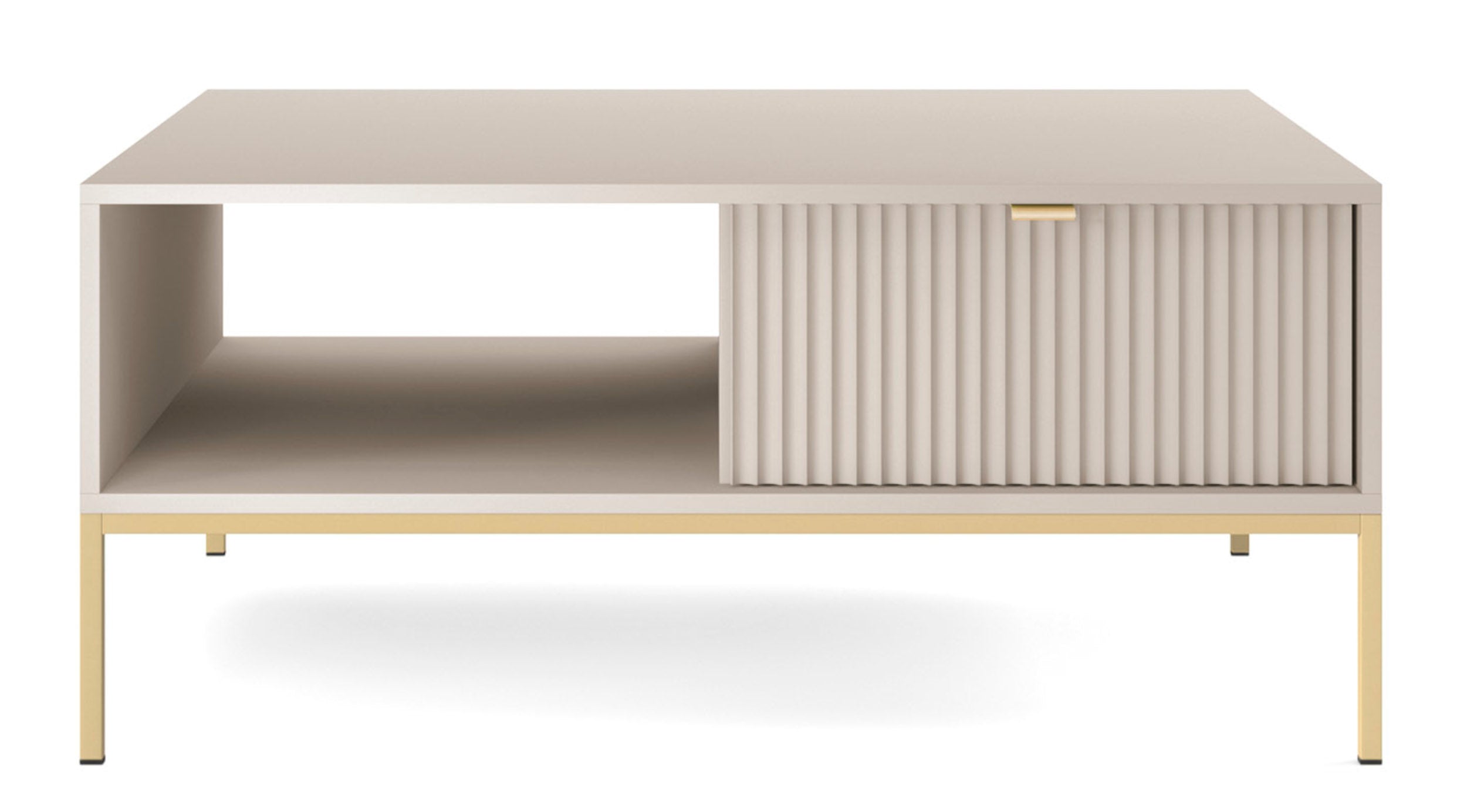 Couchtisch Vellore 104x68 cm Kaschmir mit gerillter Front und goldenem Gestell