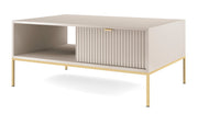 Couchtisch Vellore 104x68 cm Kaschmir mit gerillter Front und goldenem Gestell