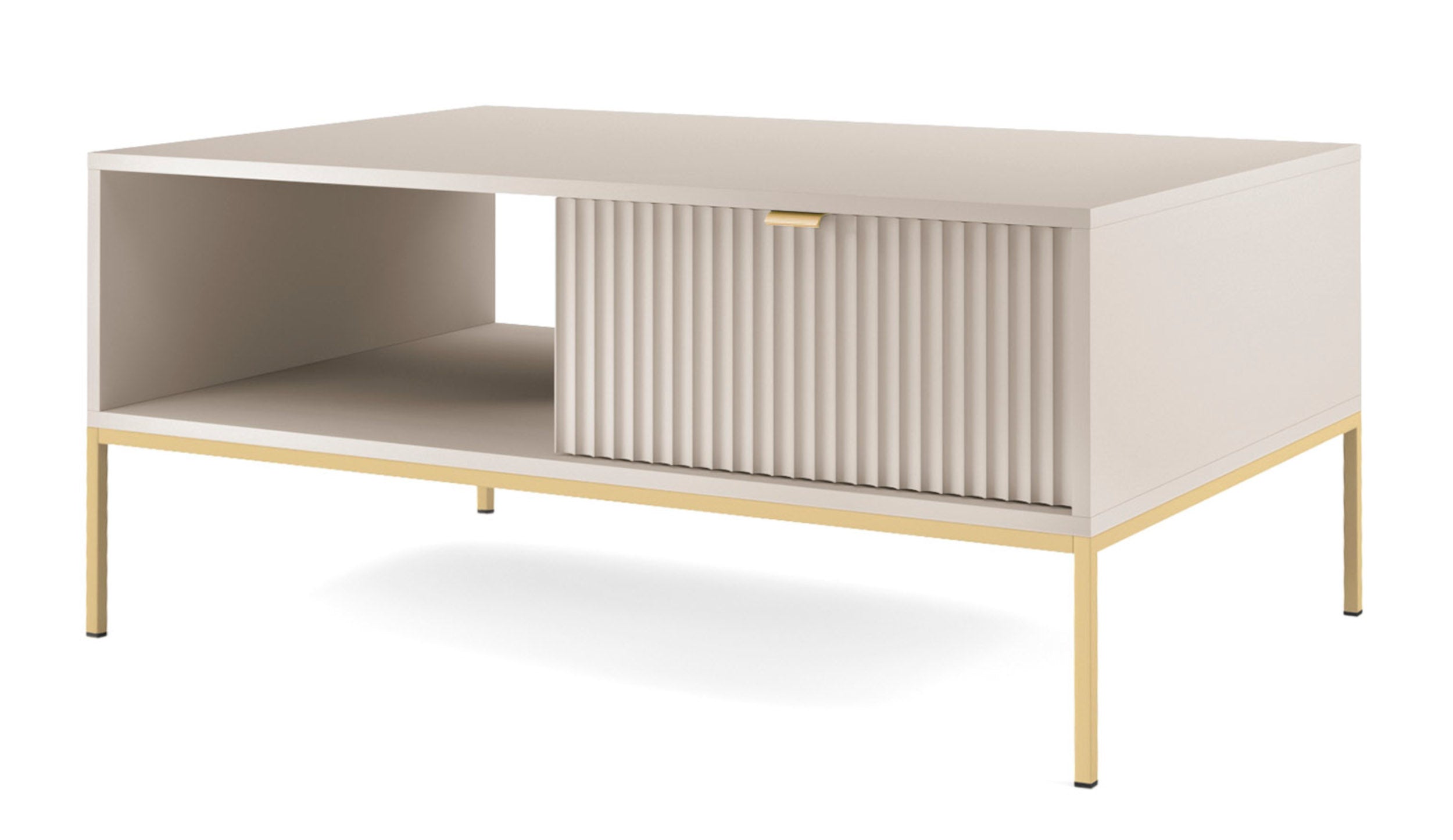 Couchtisch Vellore 104x68 cm Kaschmir mit gerillter Front und goldenem Gestell