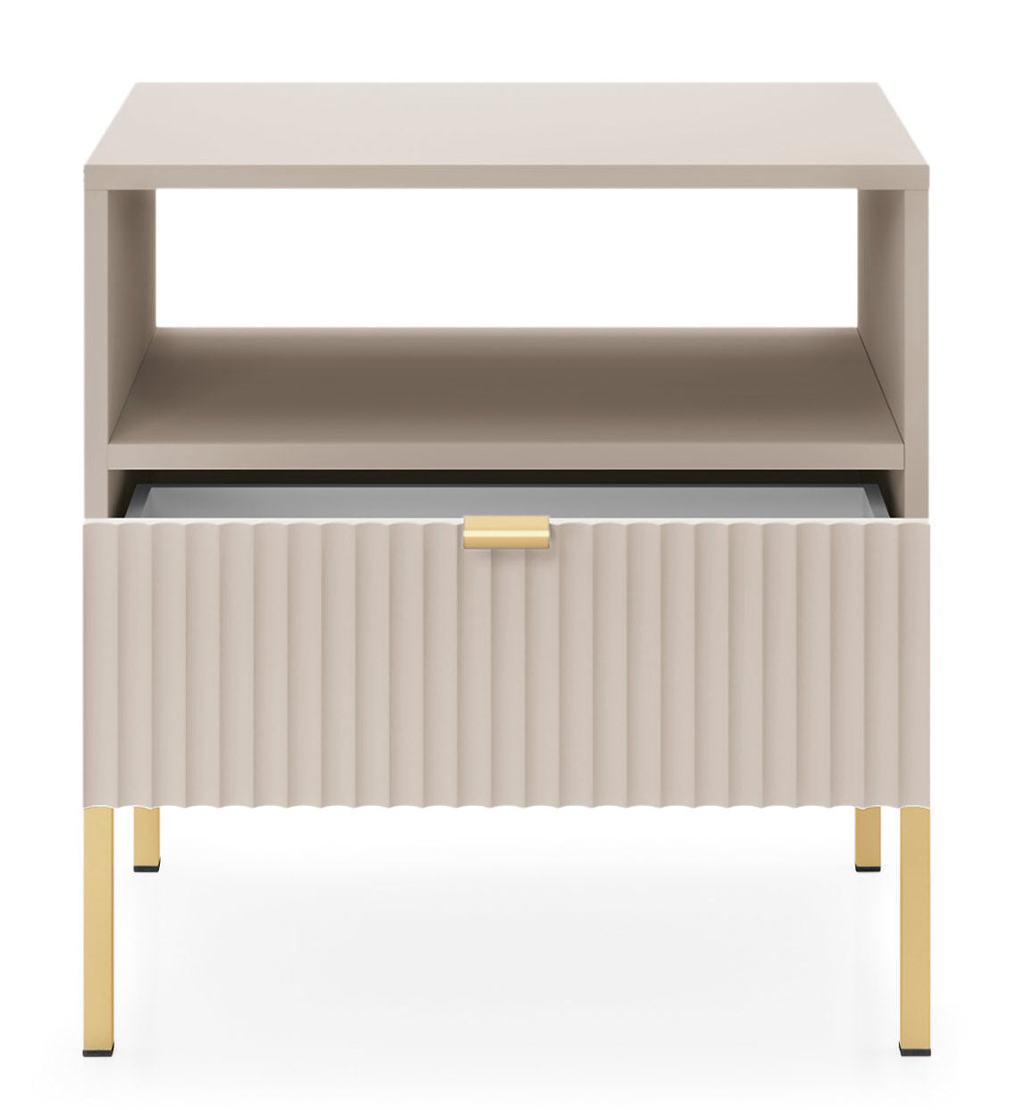 Nachttisch Vellore 54 cm Kaschmir mit geriffelter Front und goldenem Gestell