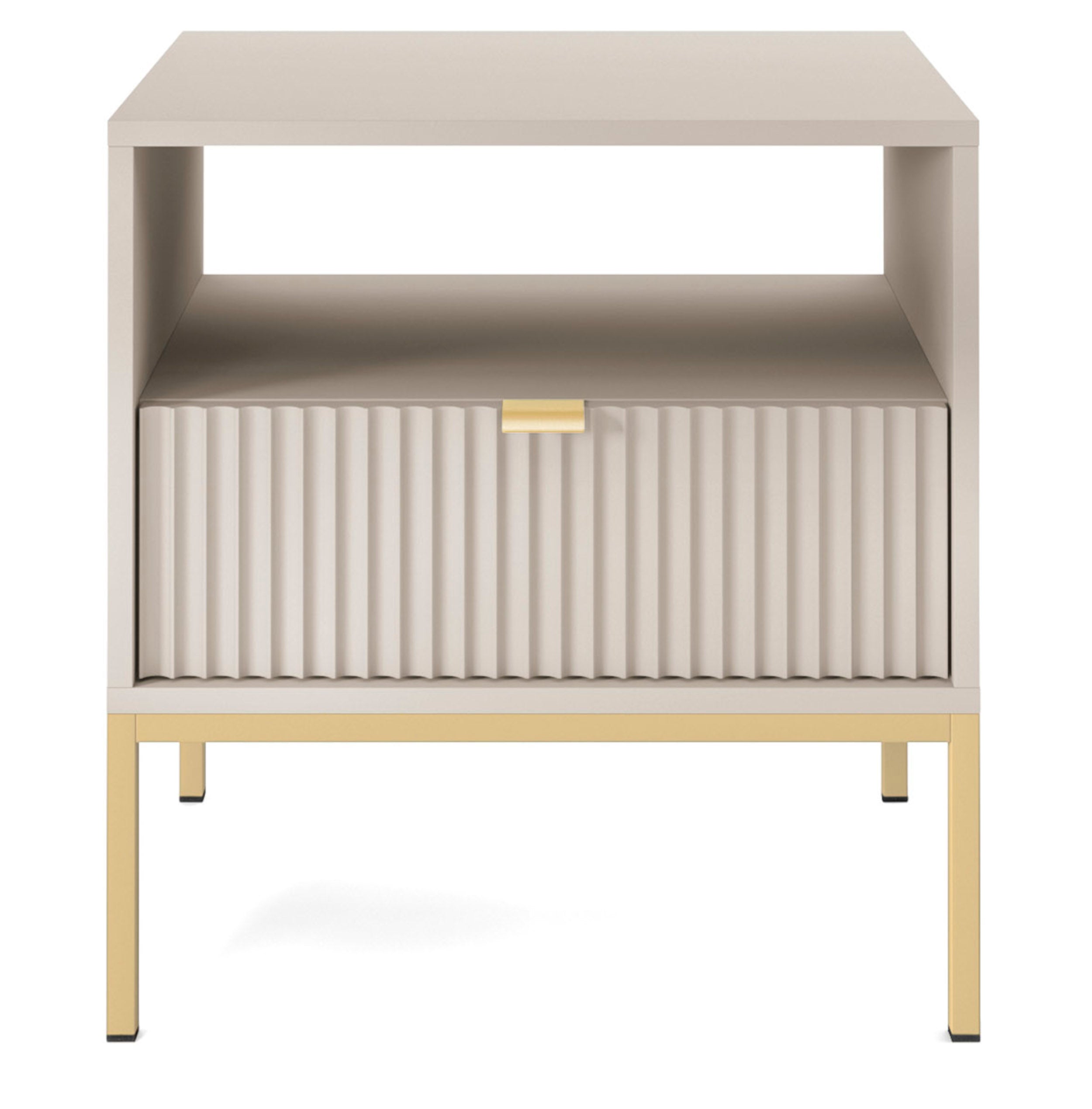 Nachttisch Vellore 54 cm Kaschmir mit geriffelter Front und goldenem Gestell