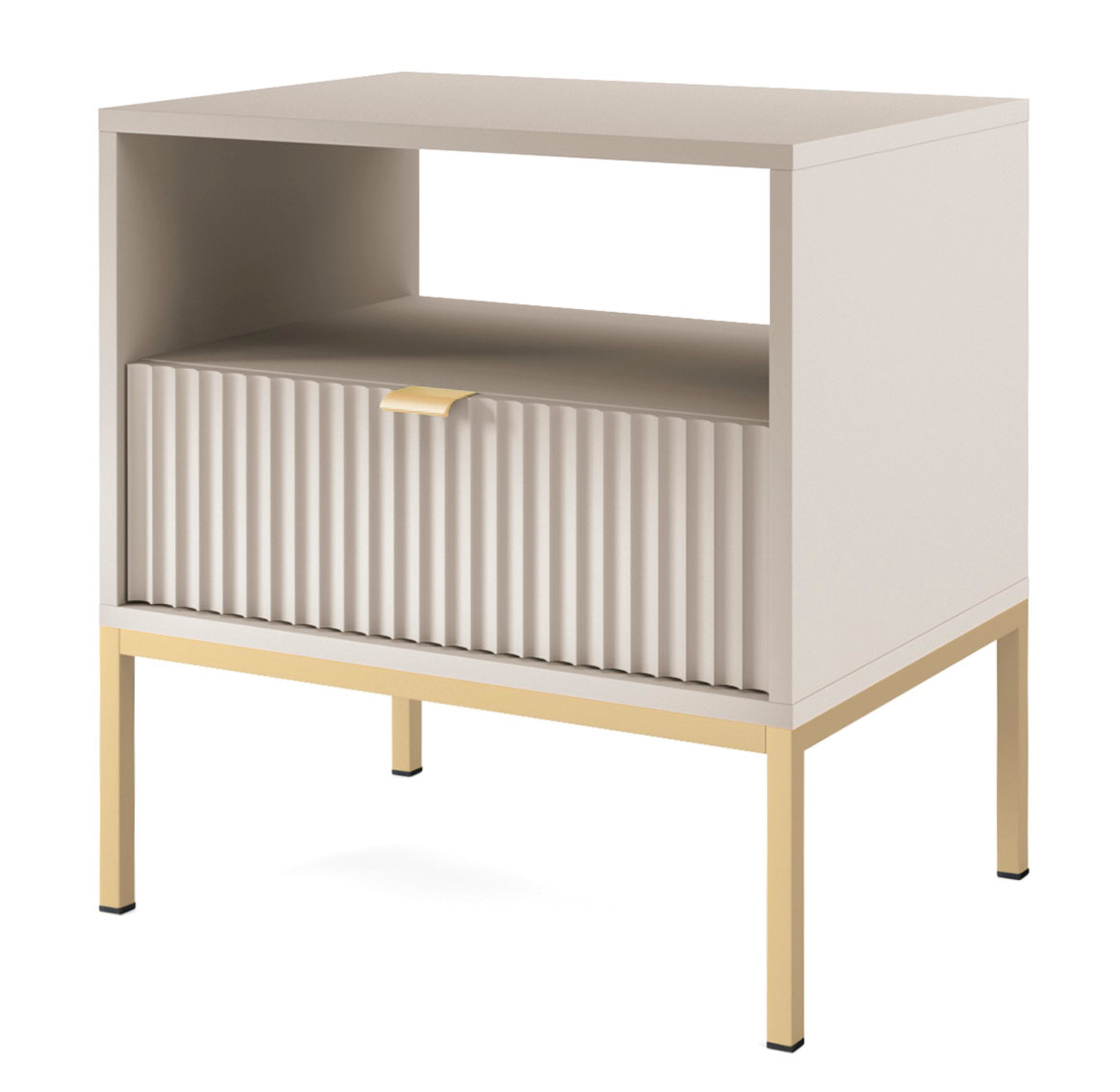 Nachttisch Vellore 54 cm Kaschmir mit geriffelter Front und goldenem Gestell
