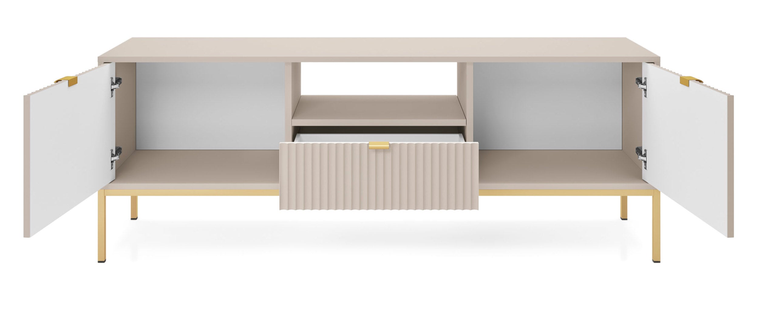 TV-Schrank Vellore 154 cm Kaschmir mit geriffelten Fronten und goldenem Gestell