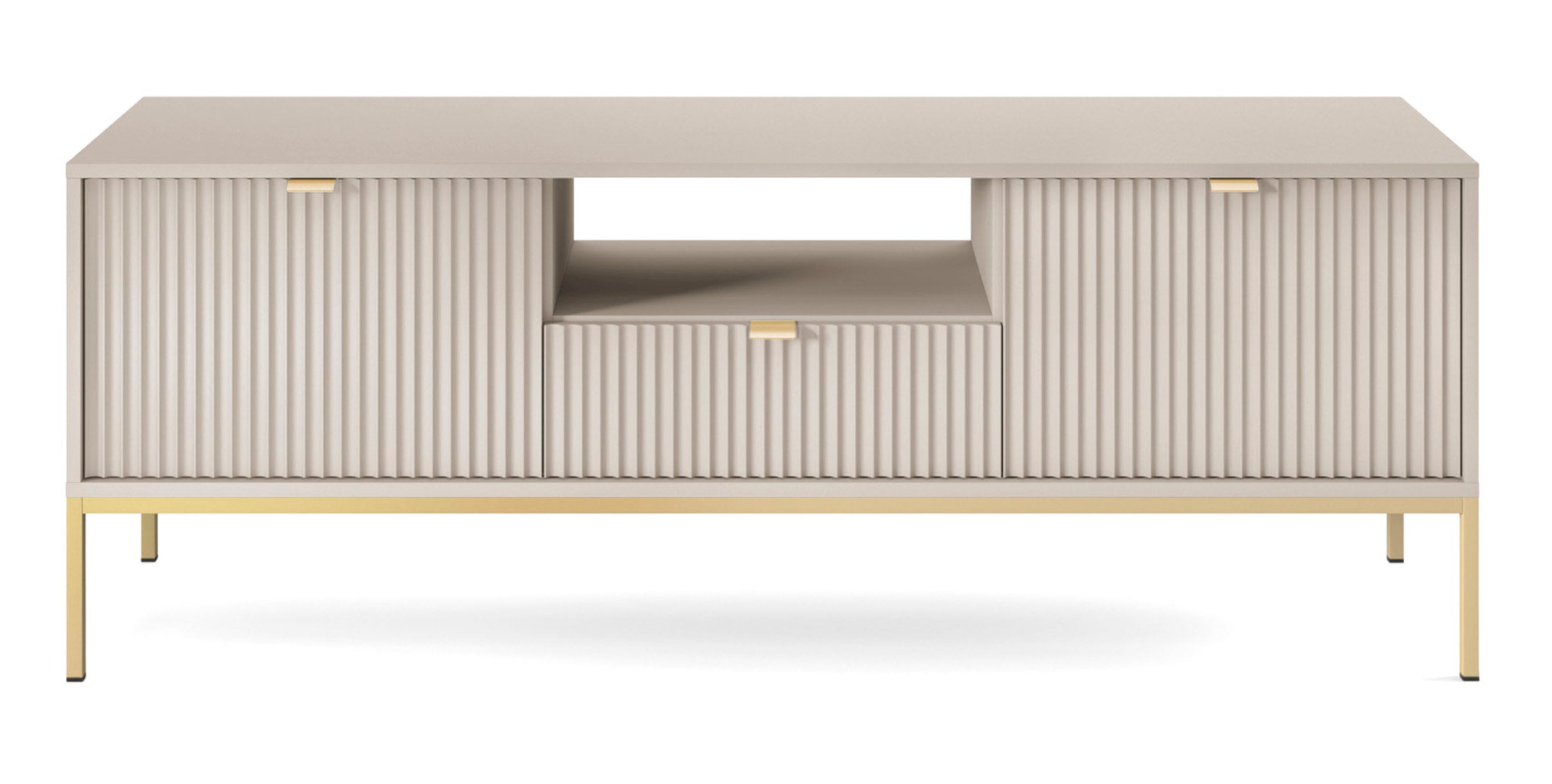 TV-Schrank Vellore 154 cm Kaschmir mit geriffelten Fronten und goldenem Gestell