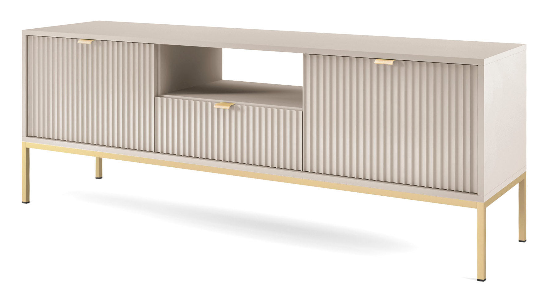 TV-Schrank Vellore 154 cm Kaschmir mit geriffelten Fronten und goldenem Gestell