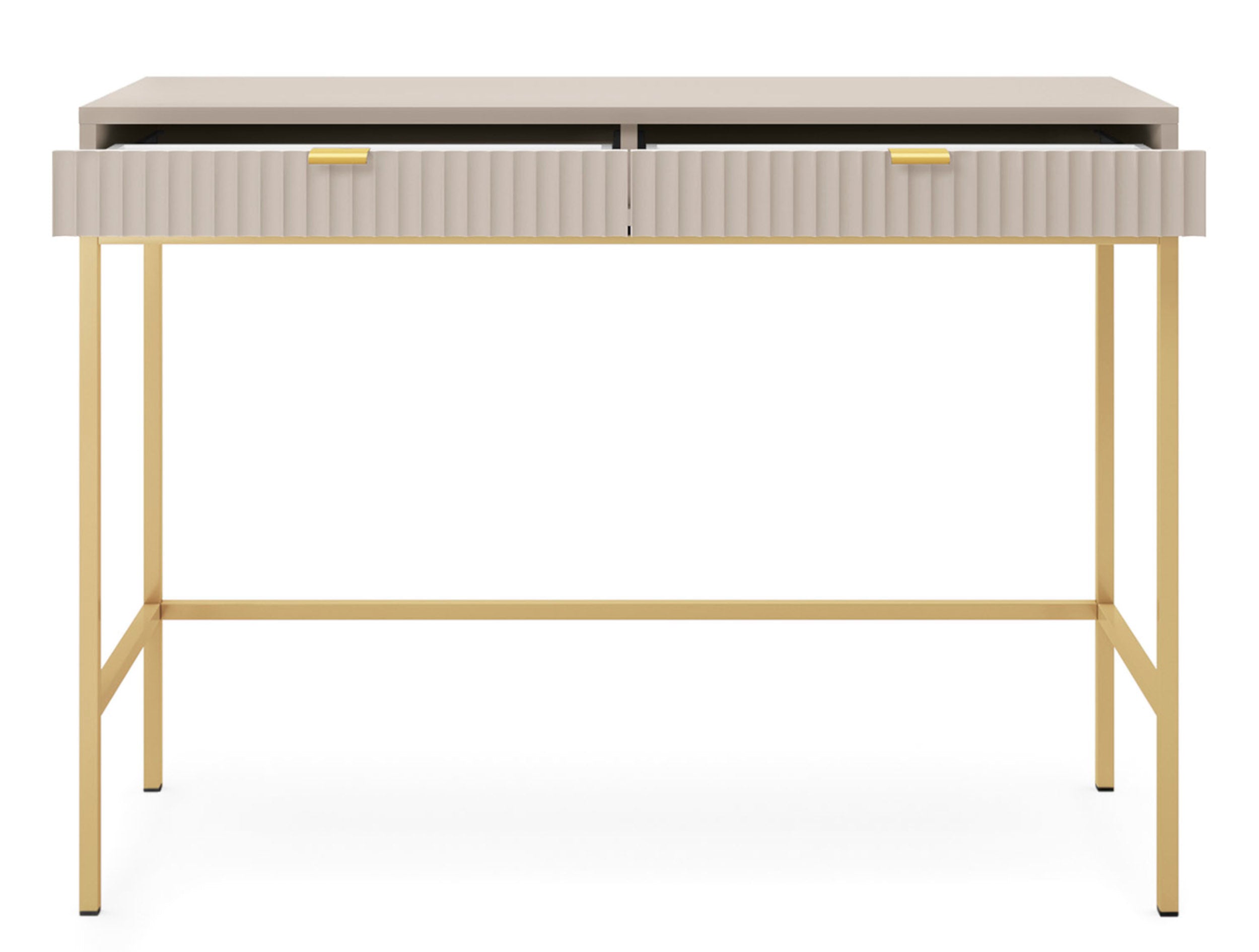 Schminktisch-Schreibtisch Vellore 104 cm Kaschmir mit gerillten Fronten und goldenem Gestell