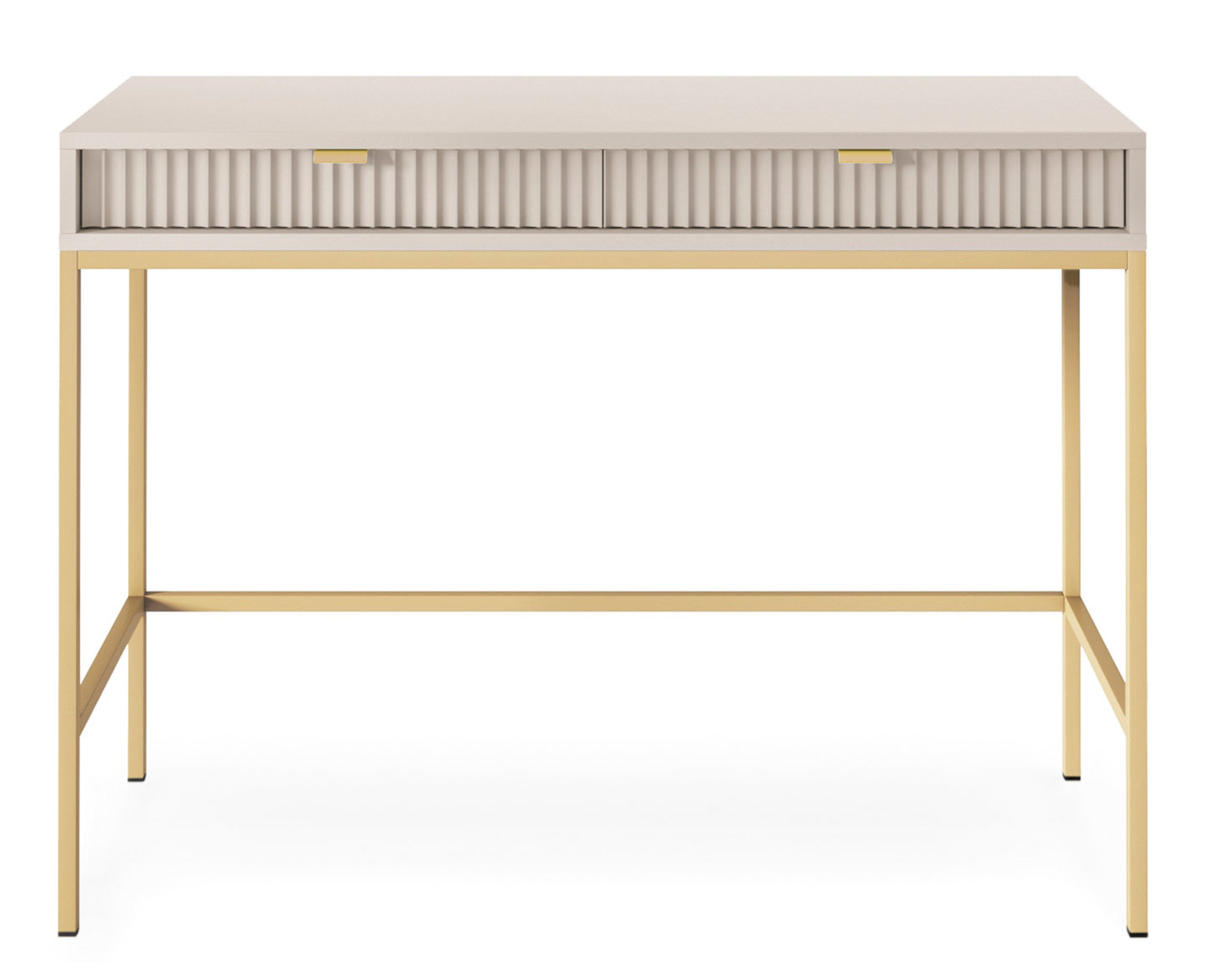 Schminktisch-Schreibtisch Vellore 104 cm Kaschmir mit gerillten Fronten und goldenem Gestell