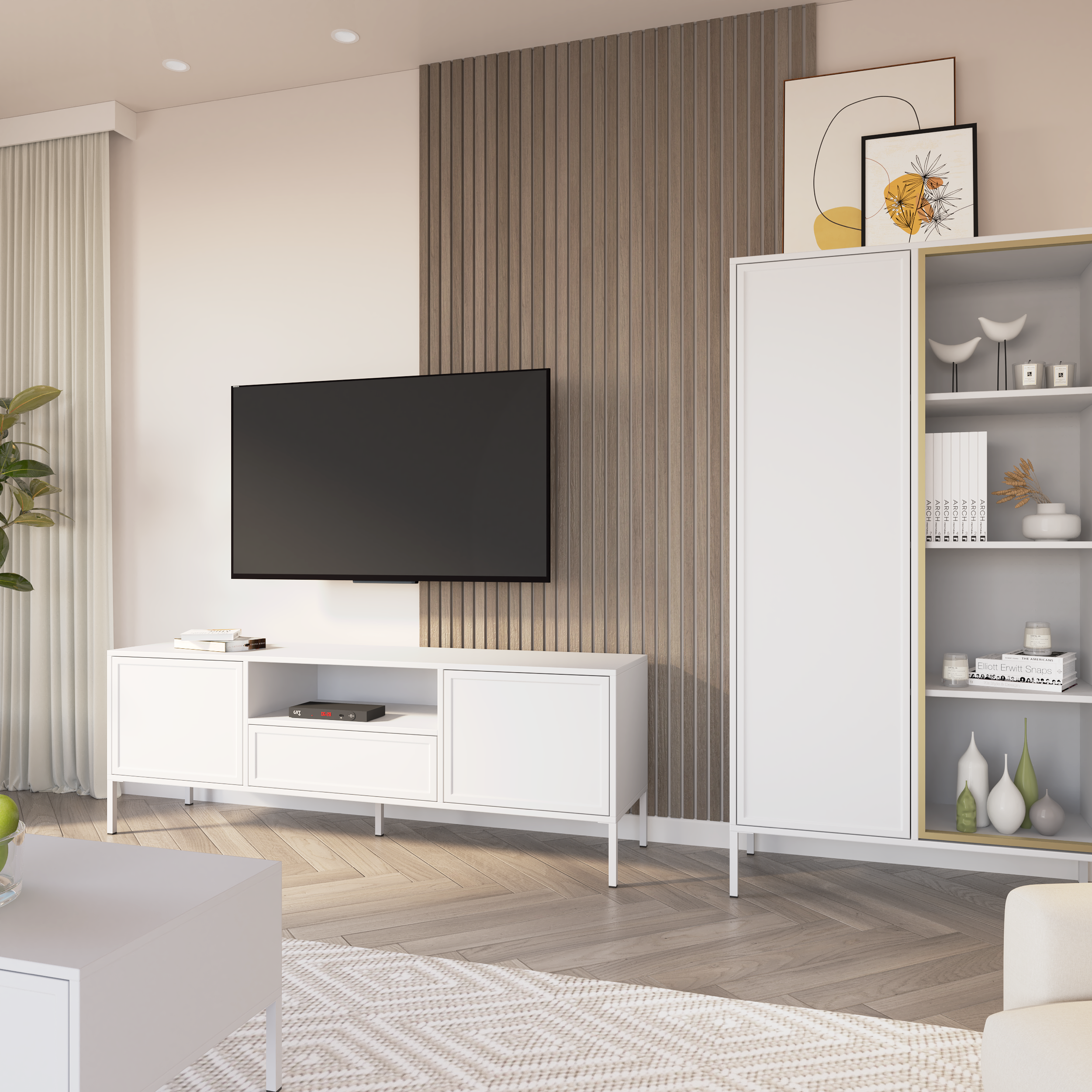 Zweiflügeliger Velveto-Schrank mit Glasfront, 90 cm, weiß