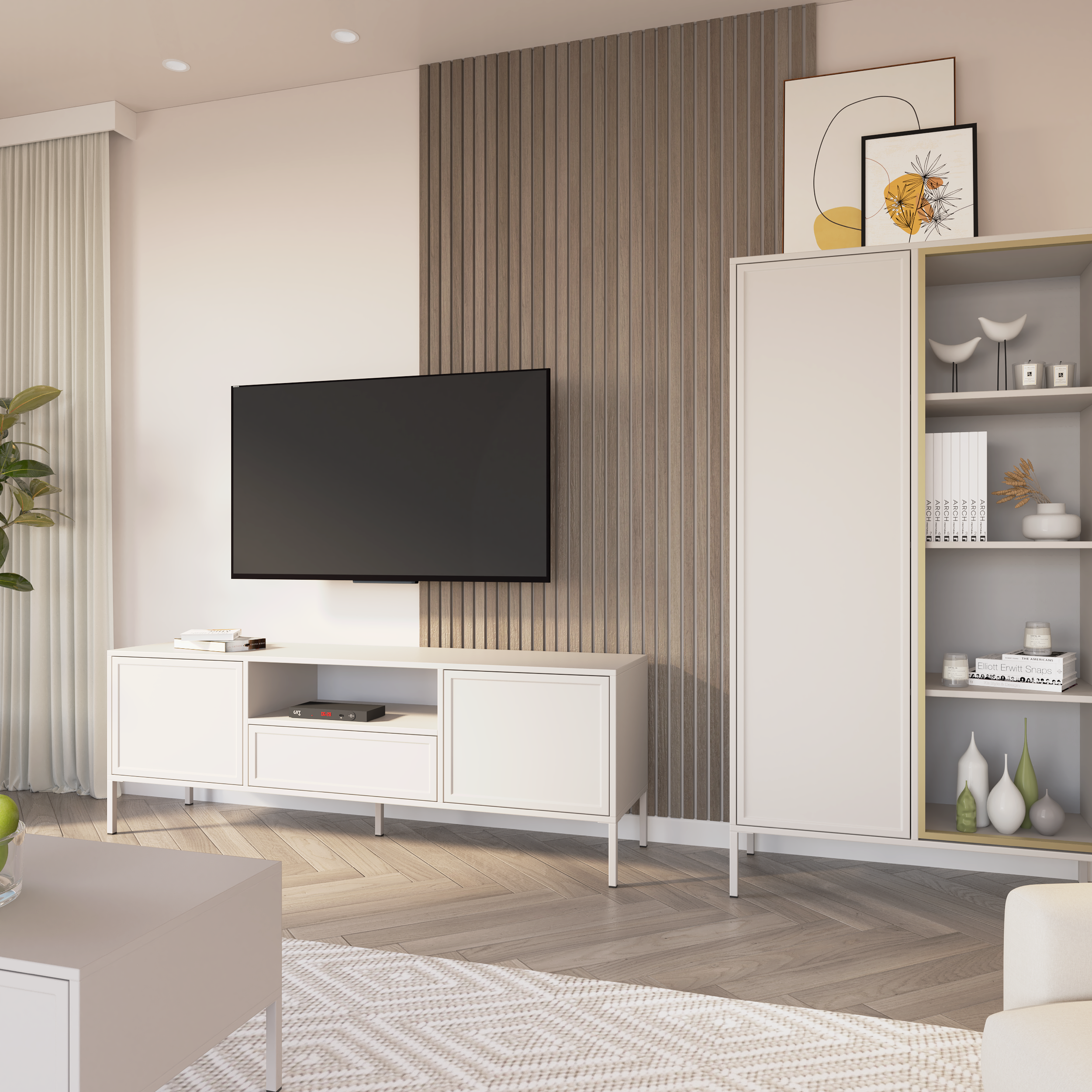 Zweiflügeliger Velveto-Schrank mit 90 cm Glasfront in Kaschmir