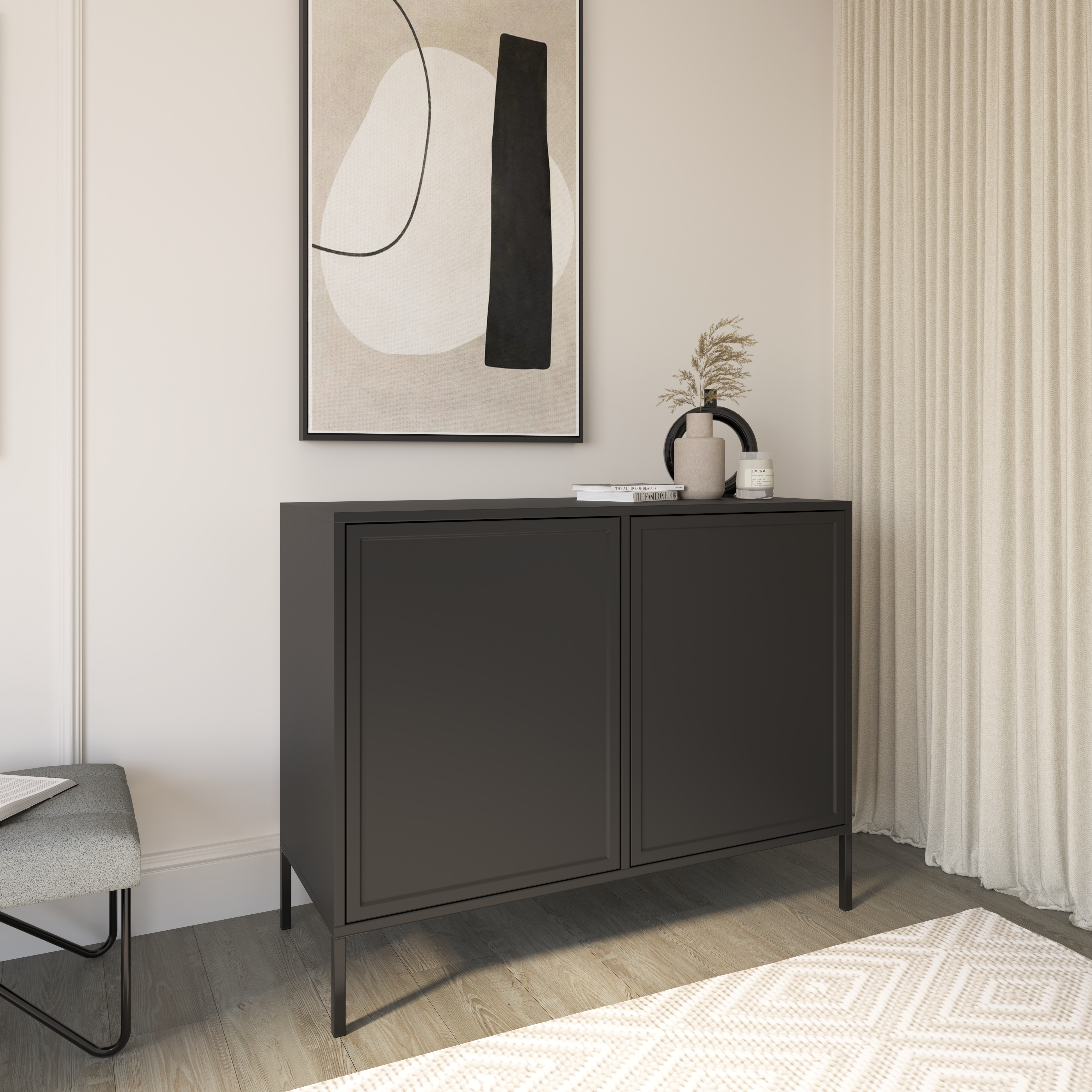 Velveto 100 cm zweiflügelige Kommode in Schwarz