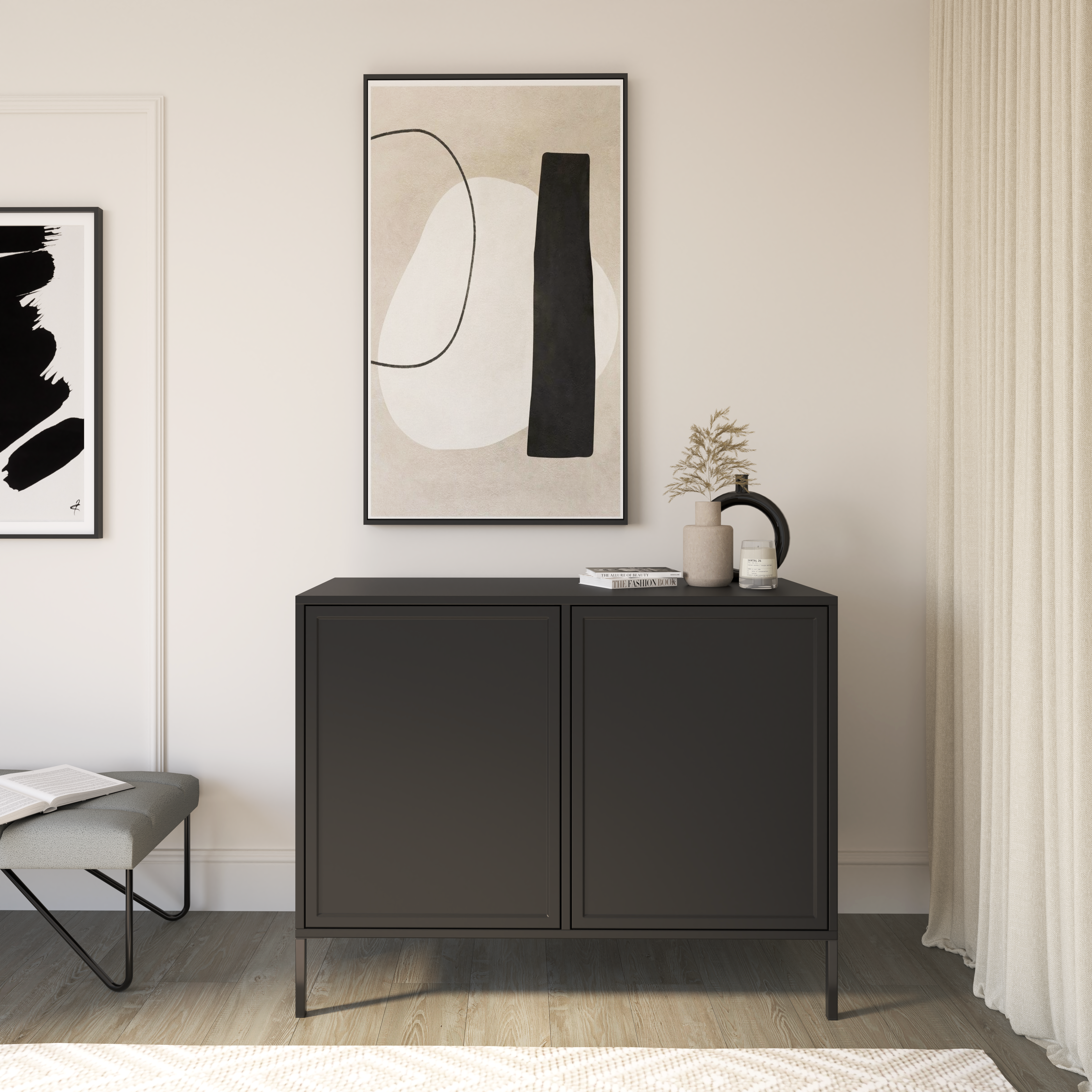 Velveto 100 cm zweiflügelige Kommode in Schwarz