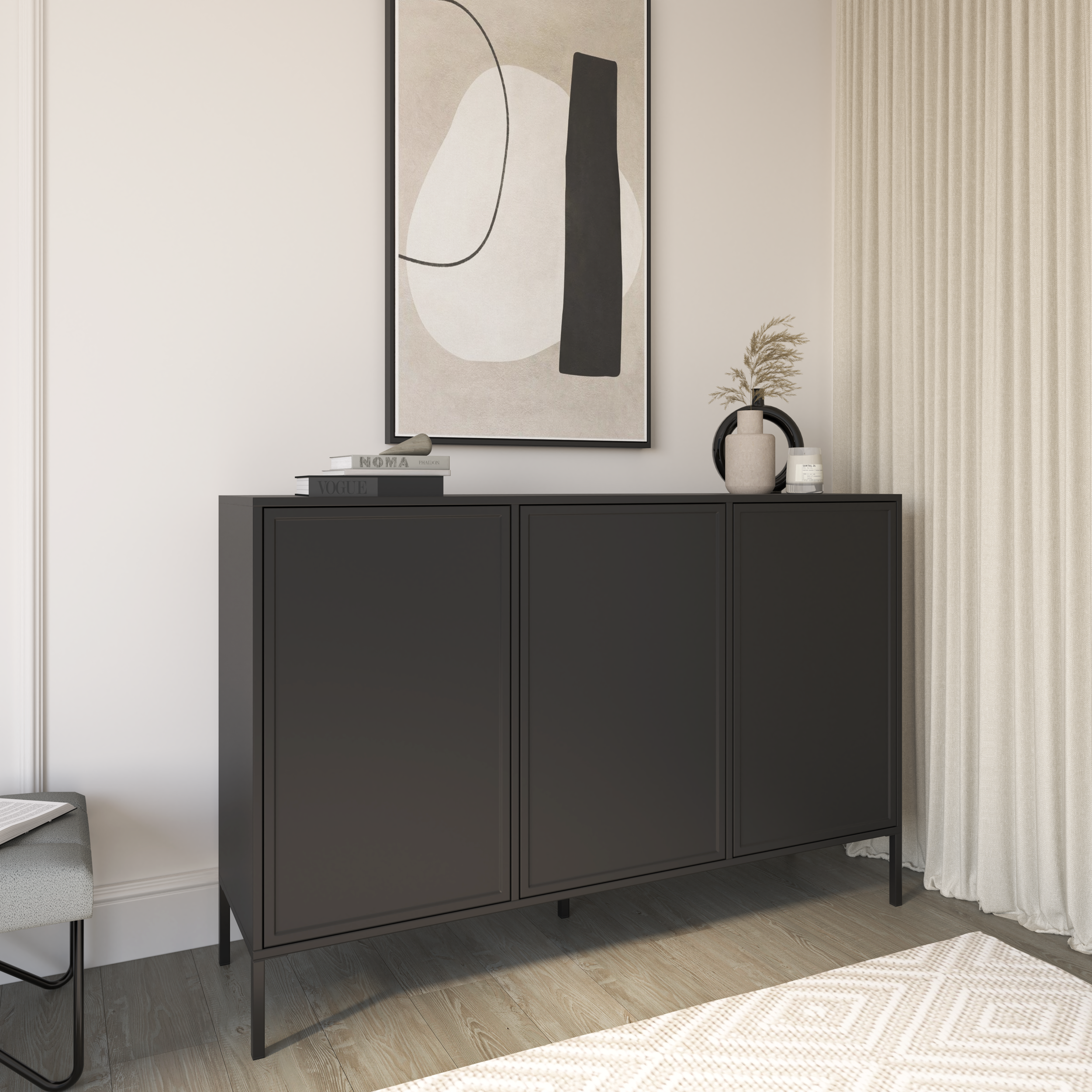 Velveto dreitürige Kommode 150 cm schwarz
