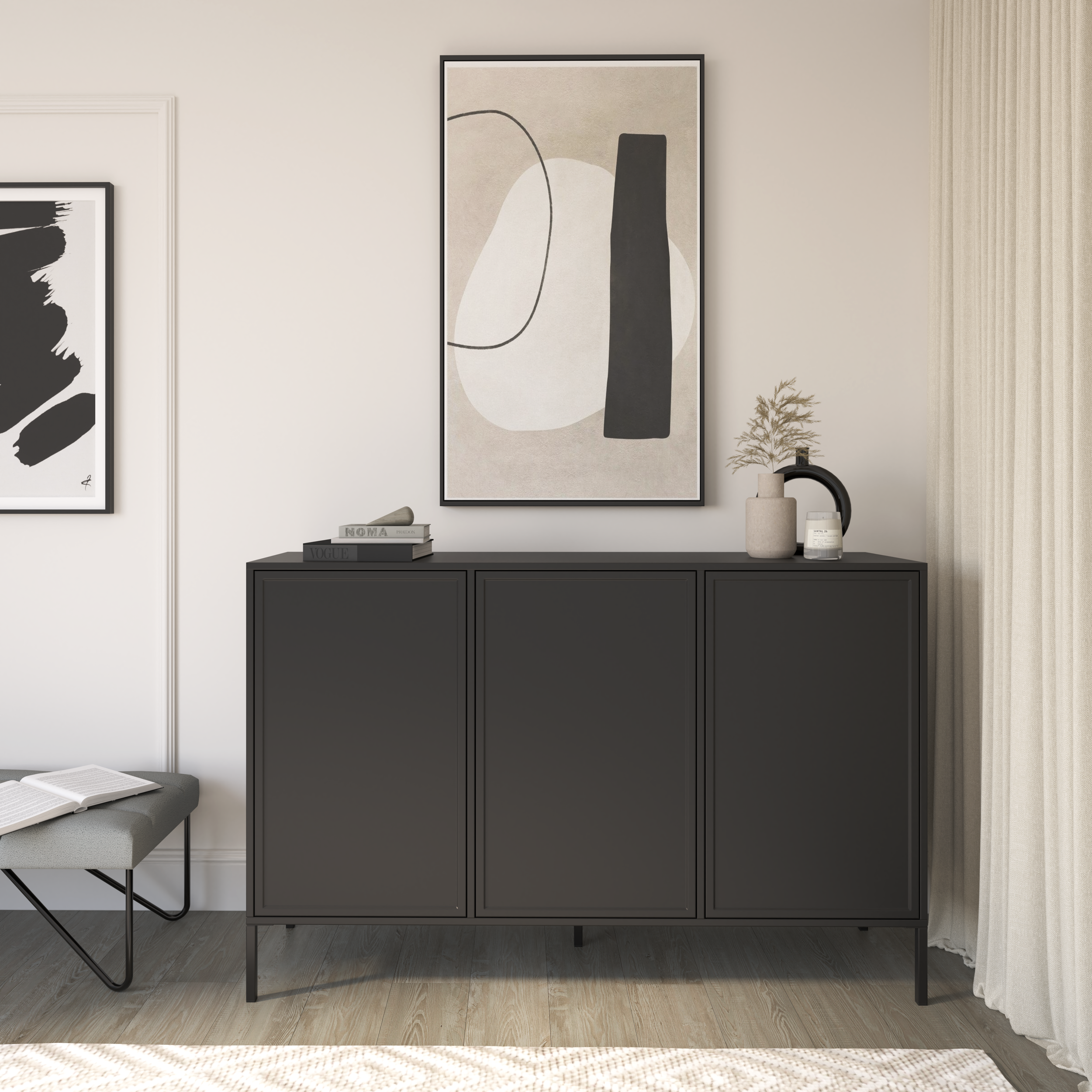 Velveto dreitürige Kommode 150 cm schwarz