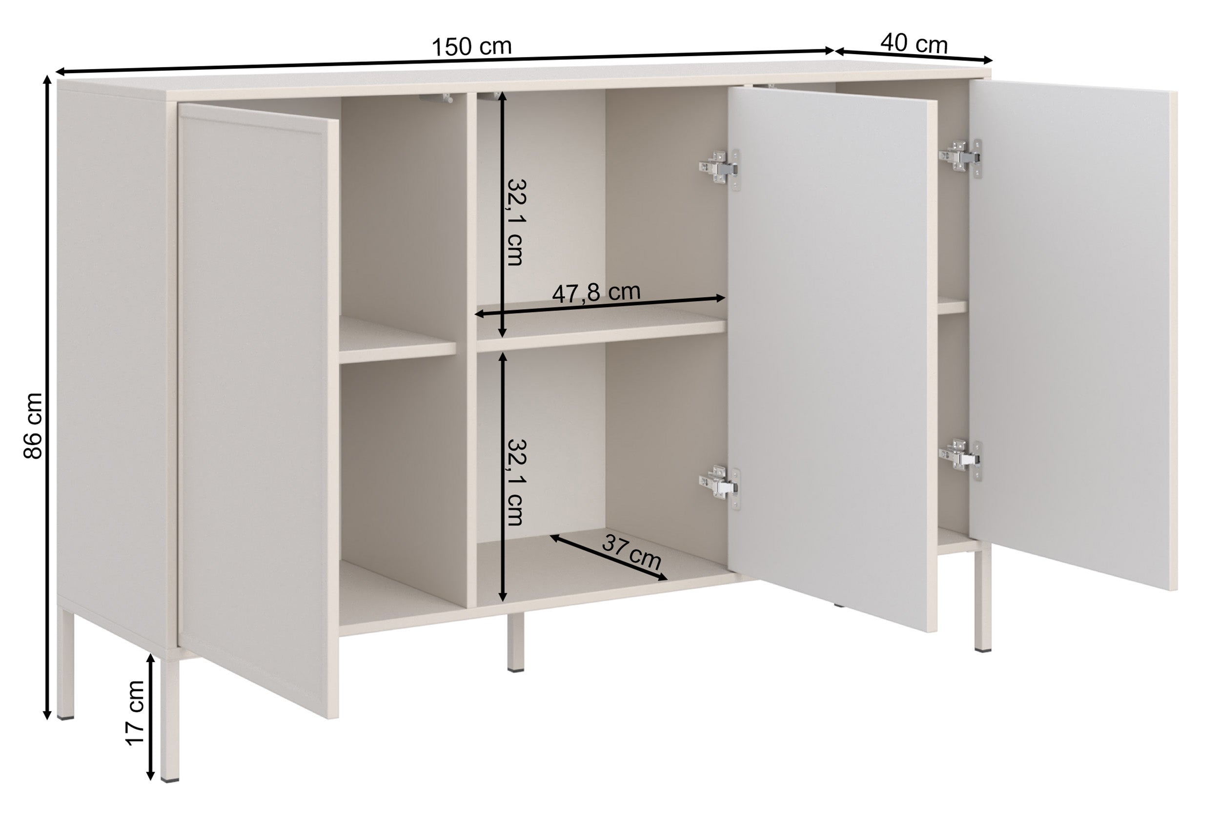 Drehtür-Kommode Velveto 150 cm Weiß